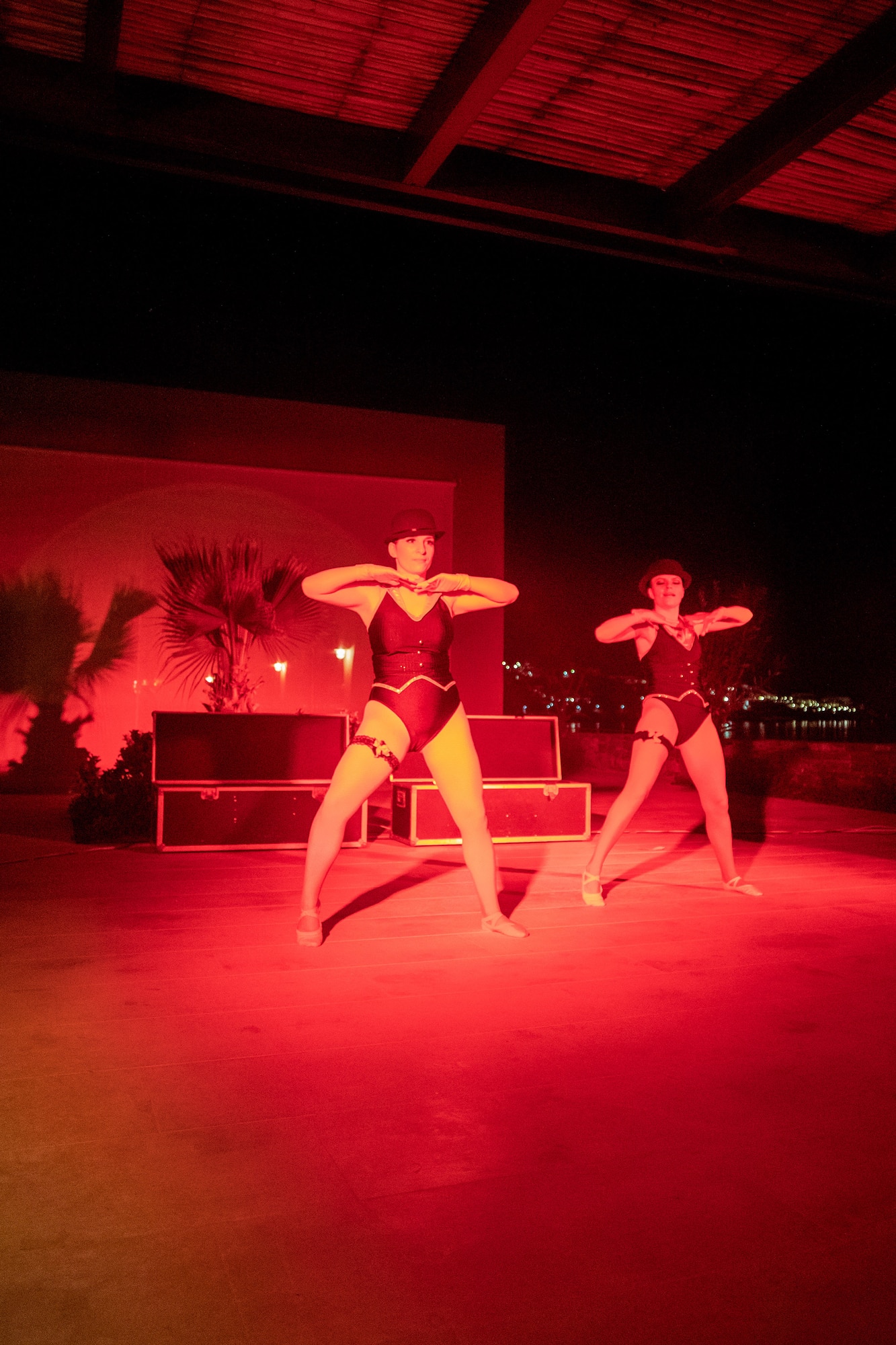 two women dancing on a stage