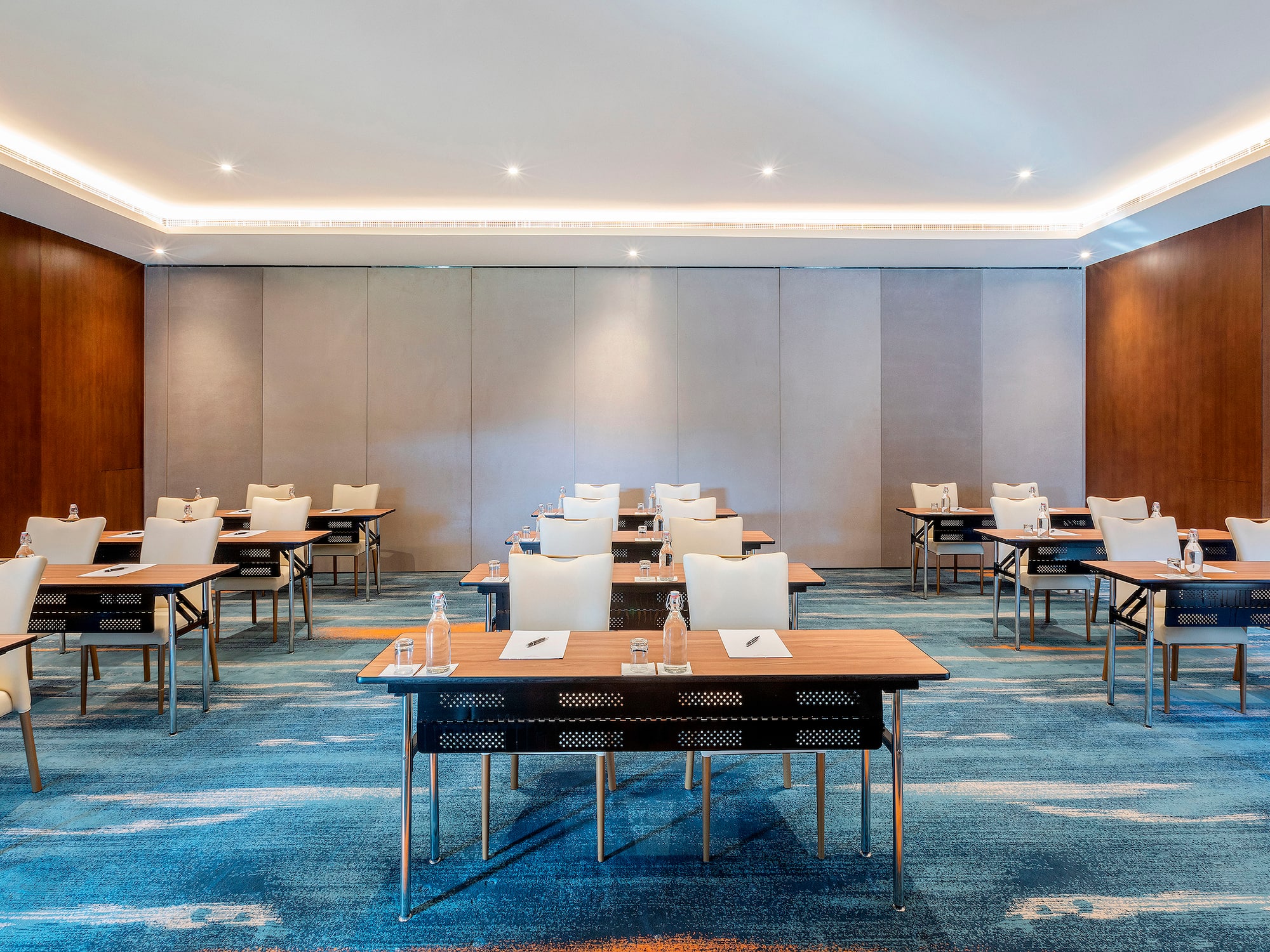 a room with tables and chairs