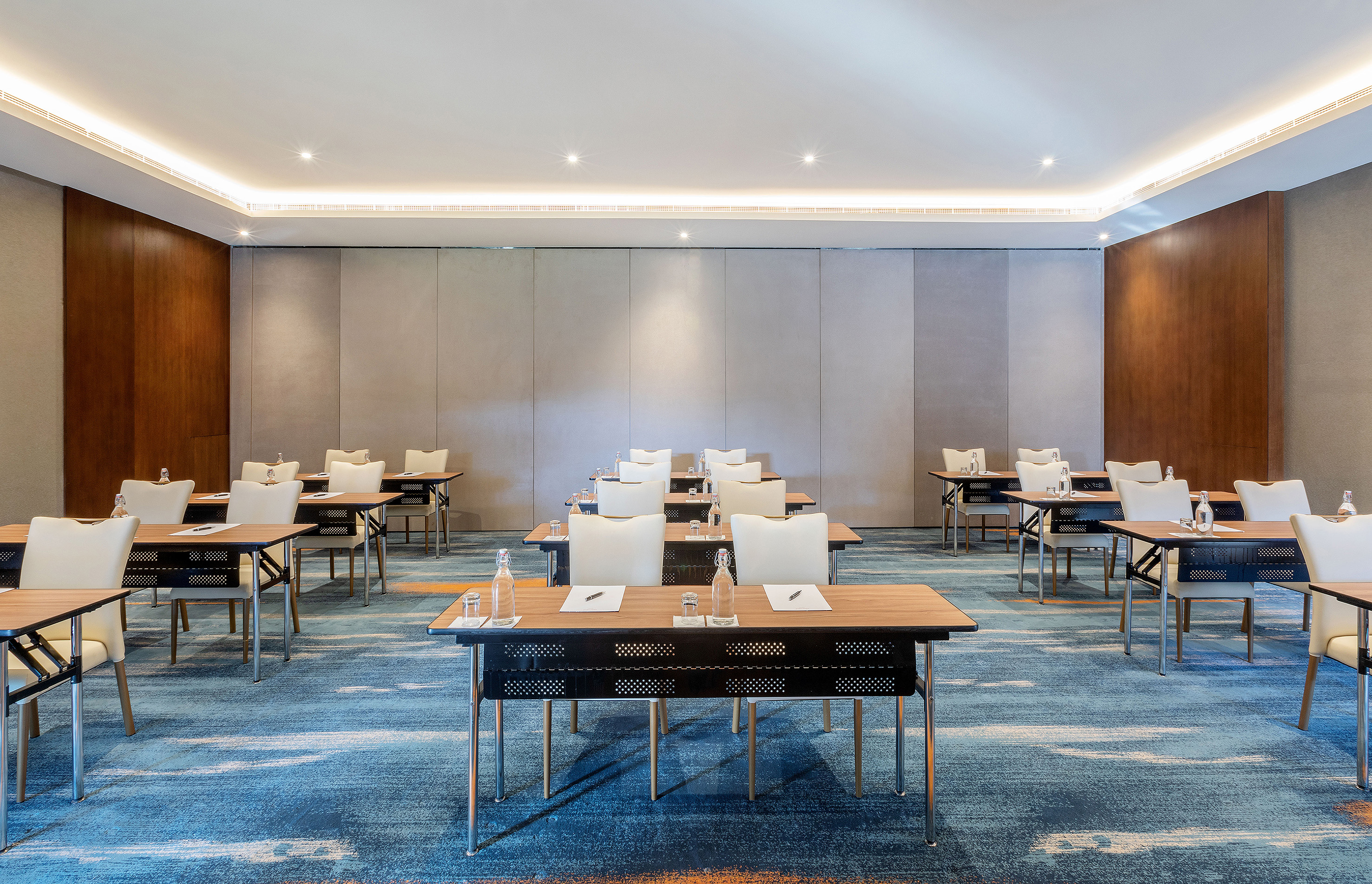 a room with tables and chairs