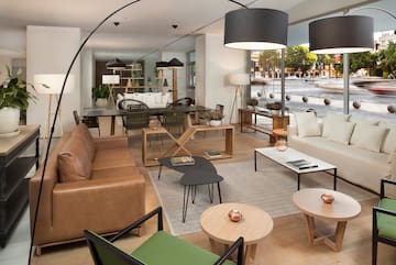 a living room with a large window