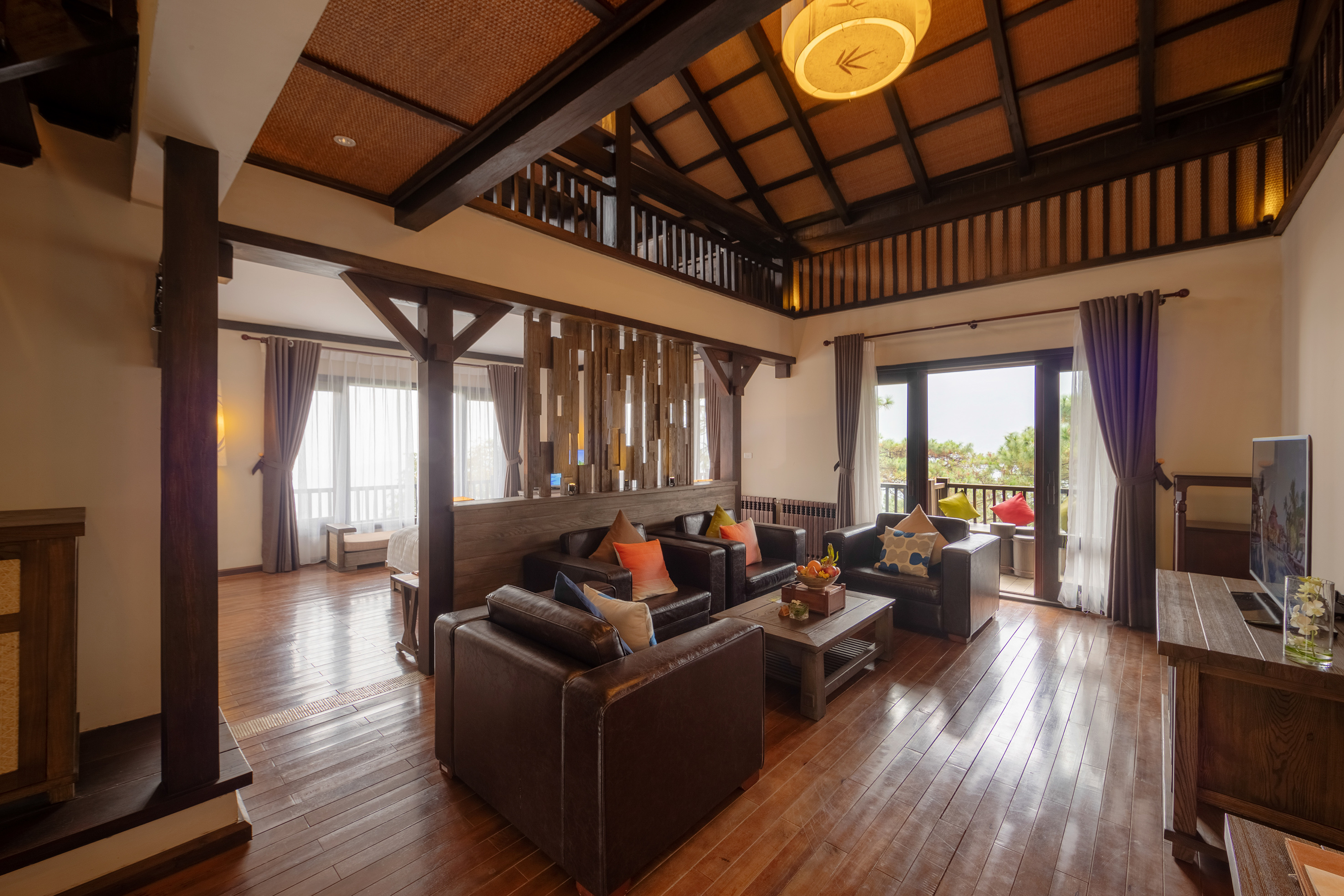 a room with couches and a table