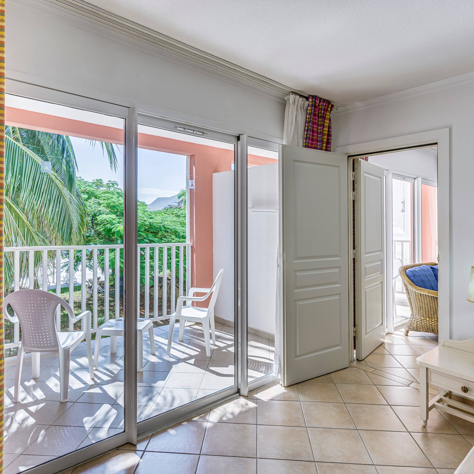 a room with a sliding glass door