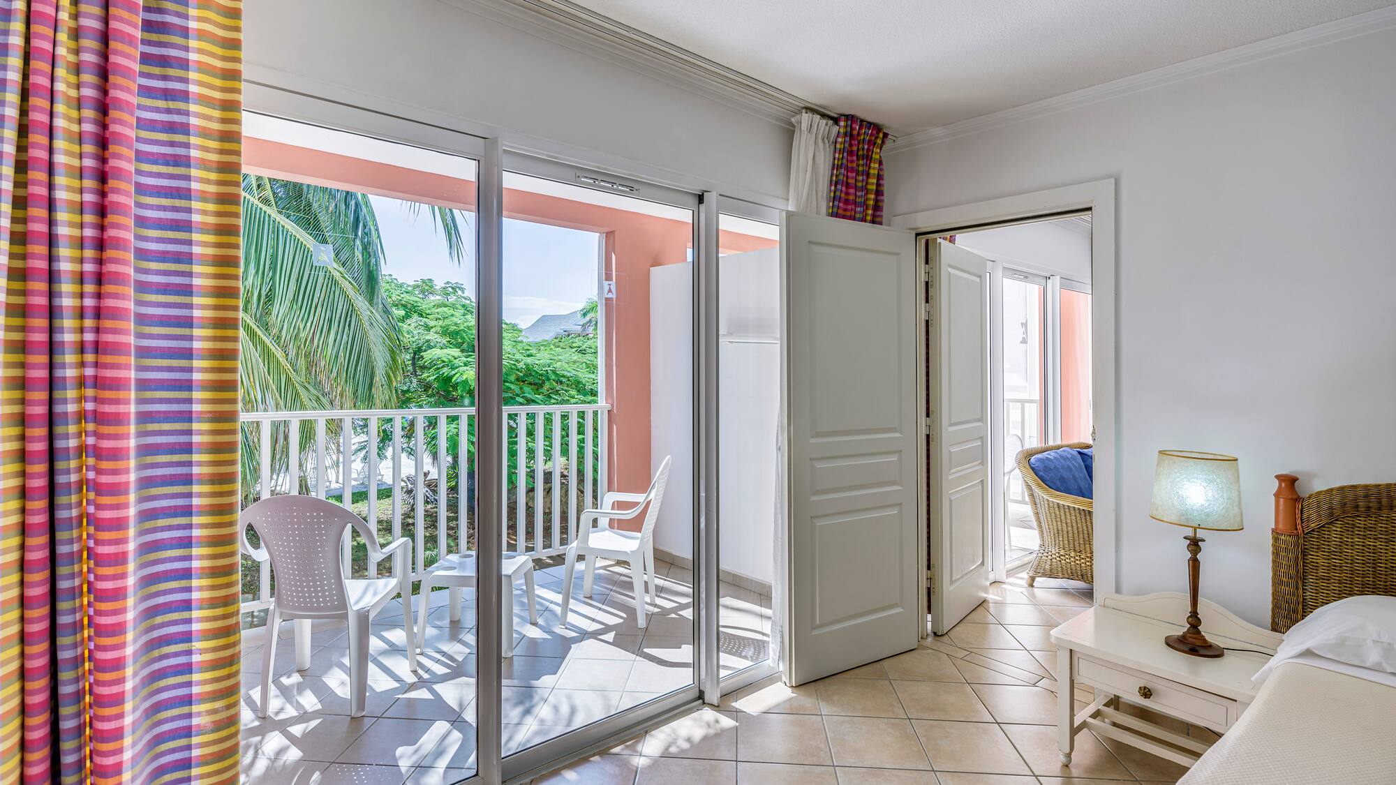 a room with a sliding glass door