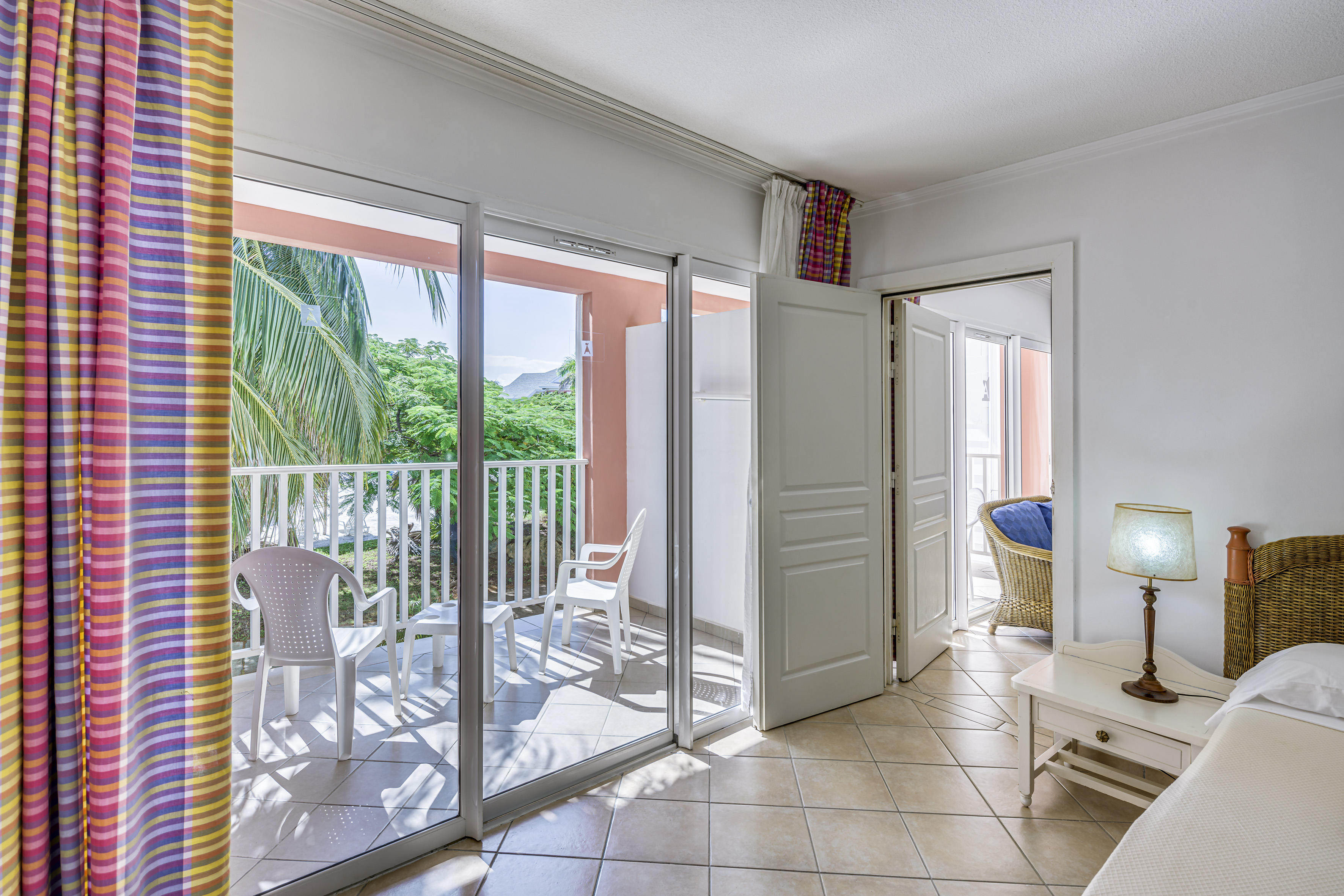 a room with a sliding glass door