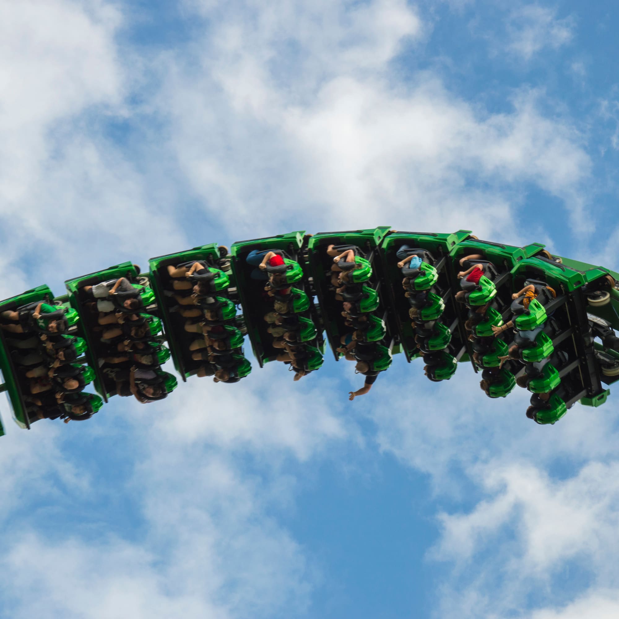 a group of people on a roller coaster