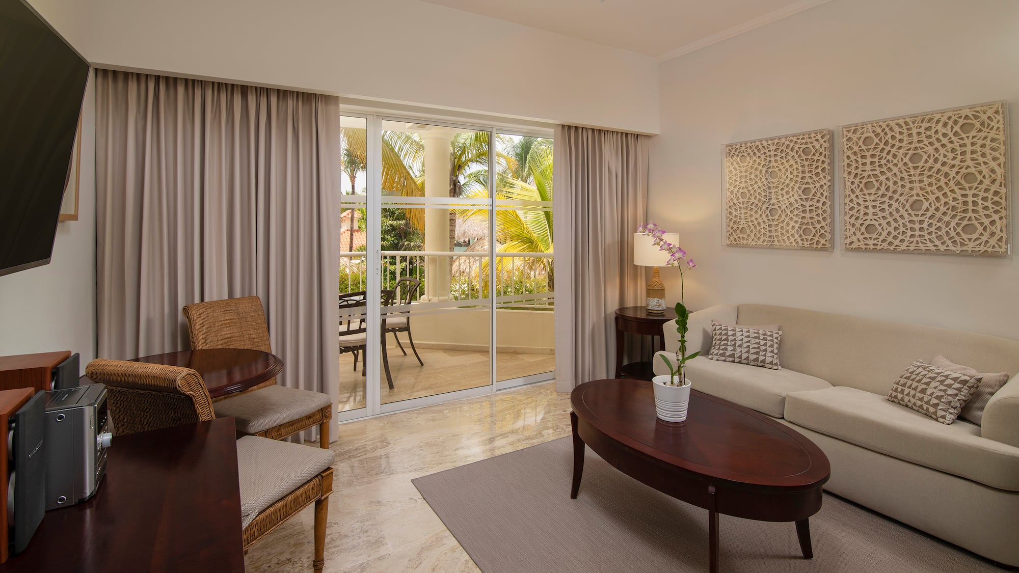a living room with a couch and a table