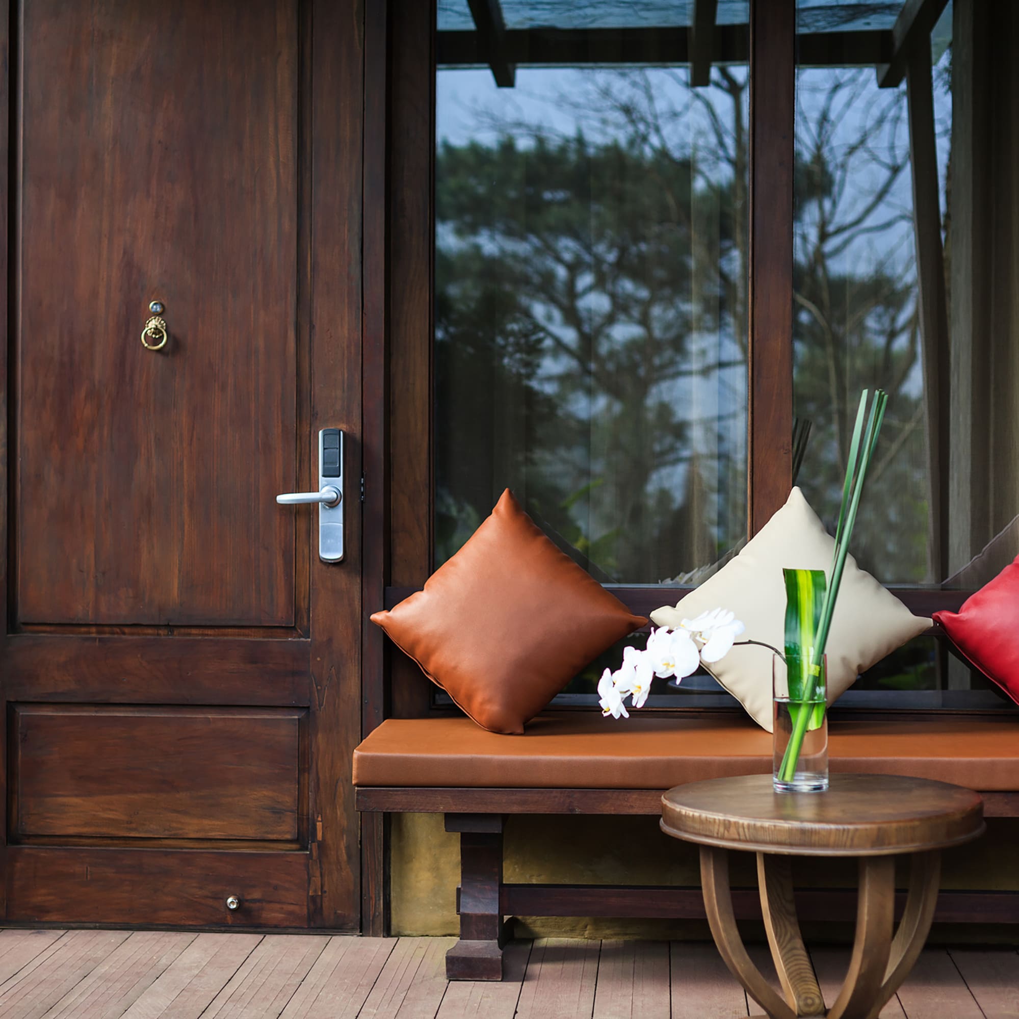 a table with pillows on it