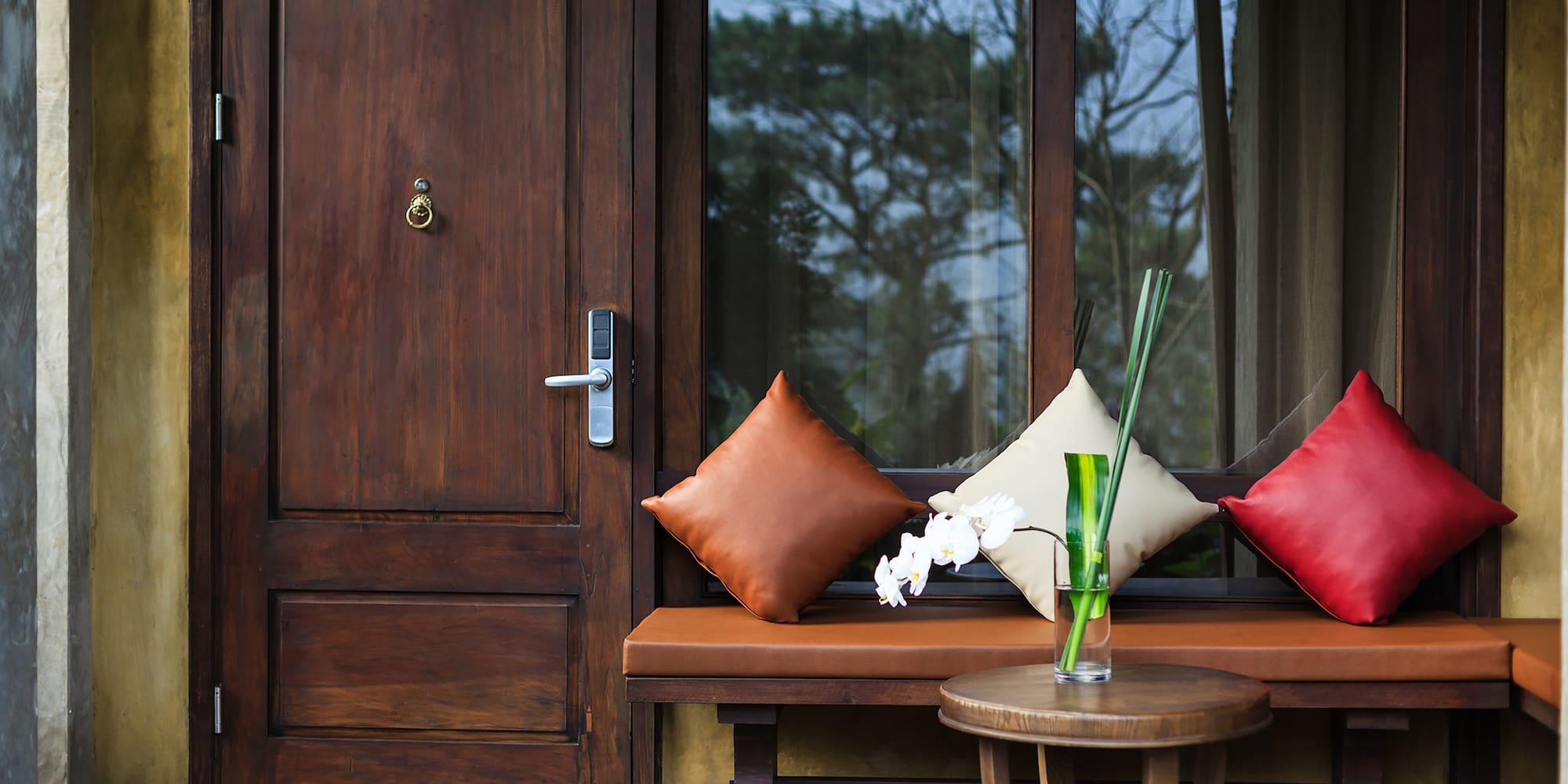 a table with pillows on it