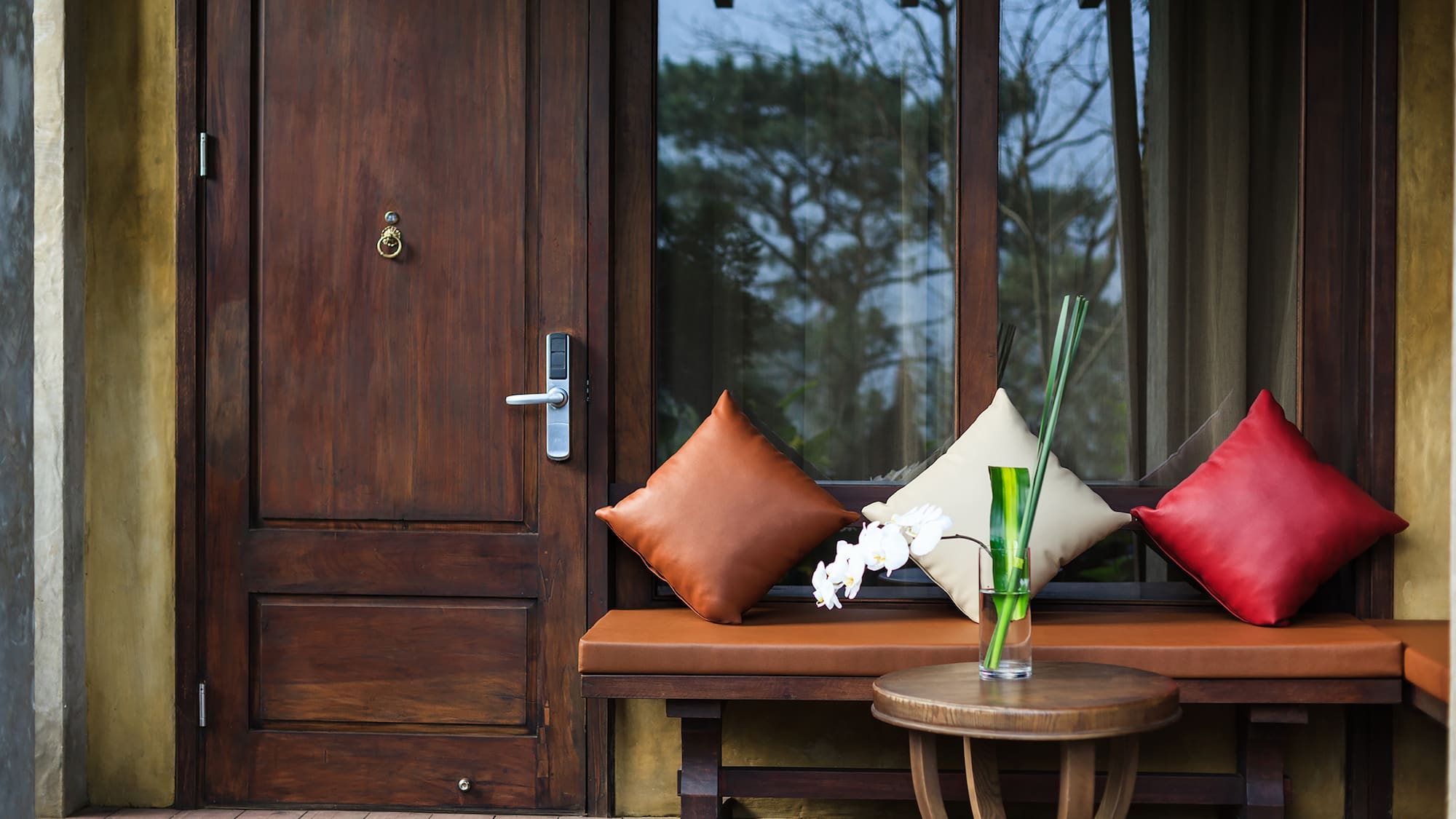 a table with pillows on it
