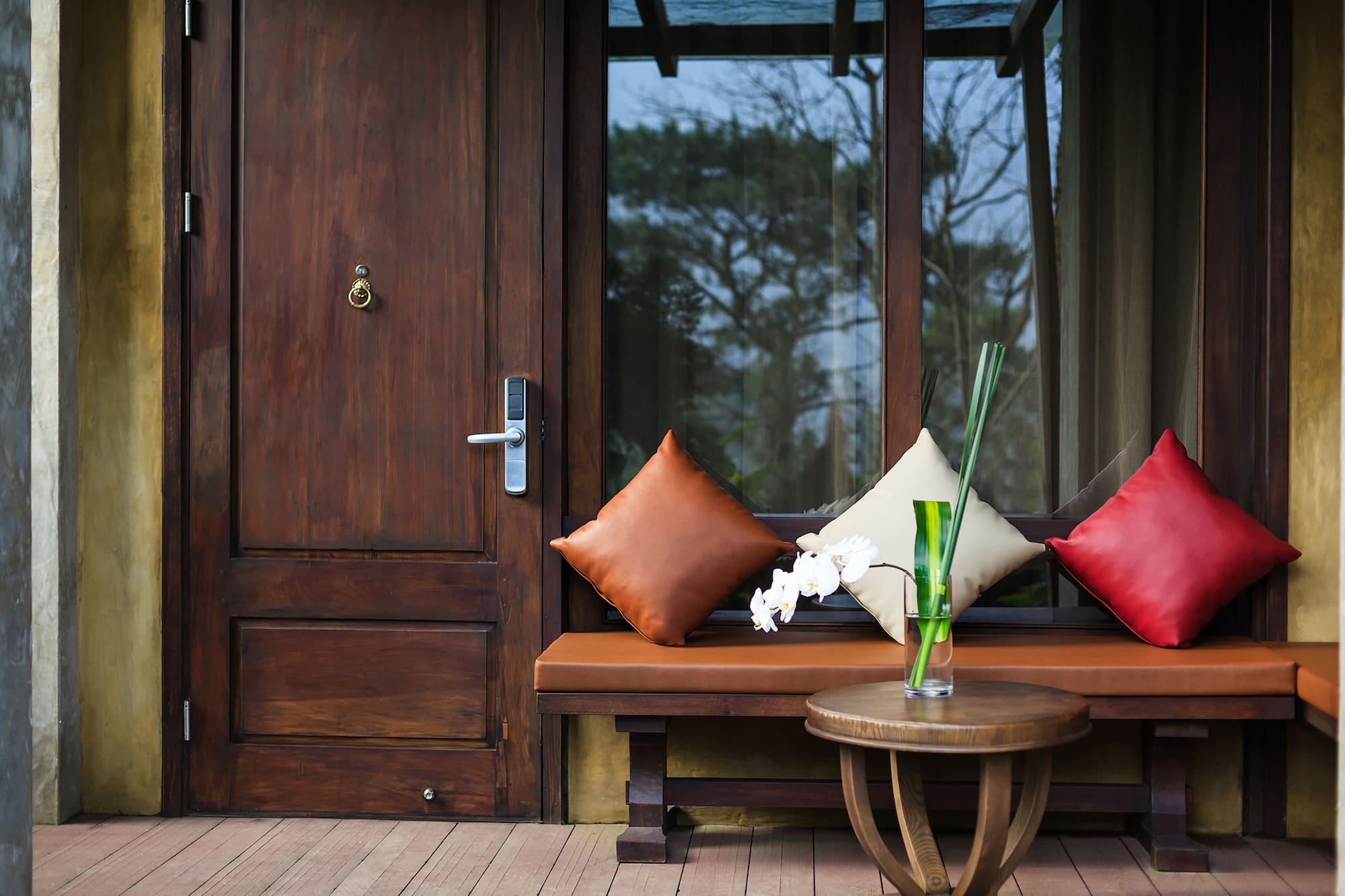 a table with pillows on it