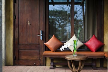 a table with pillows on it