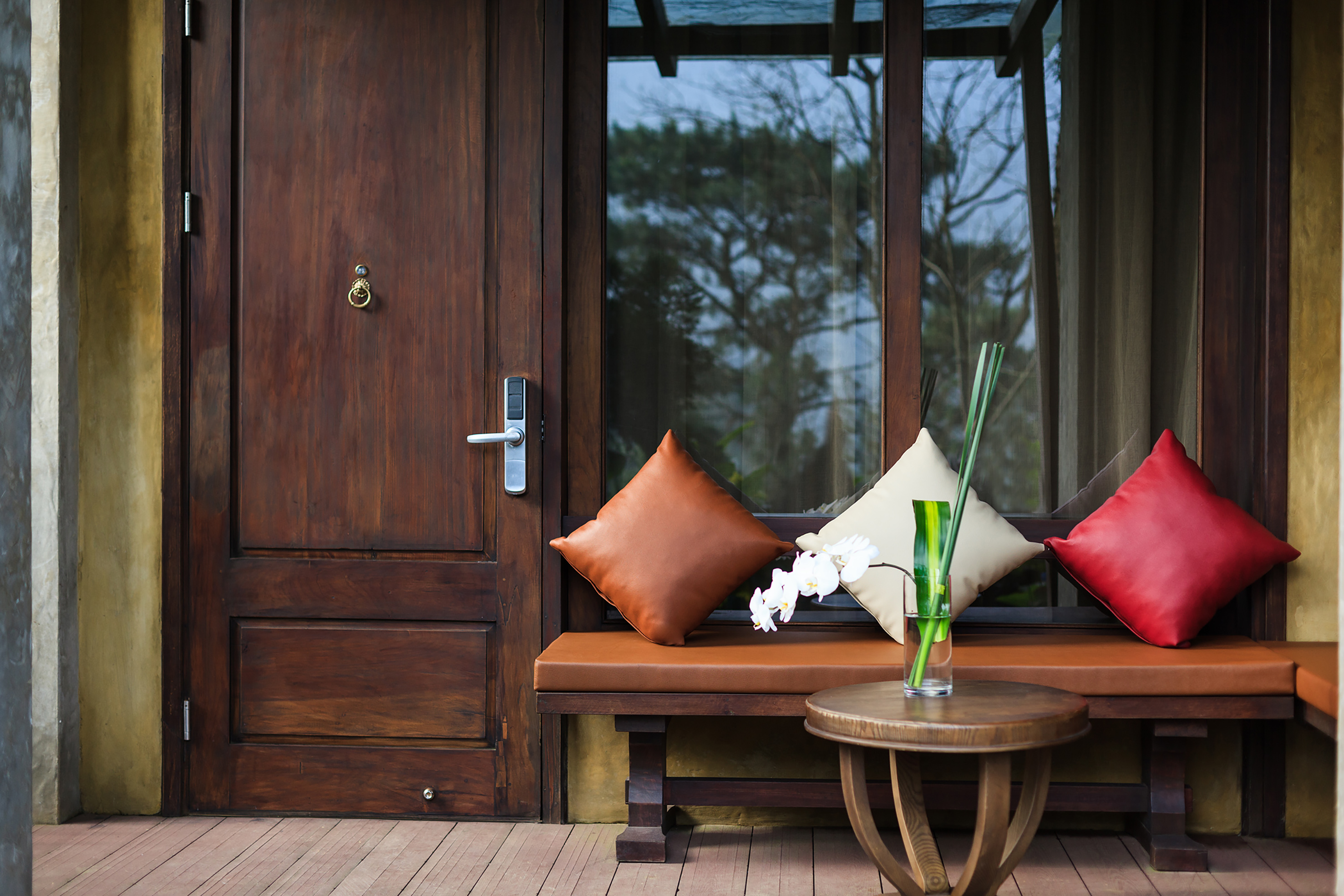 a table with pillows on it