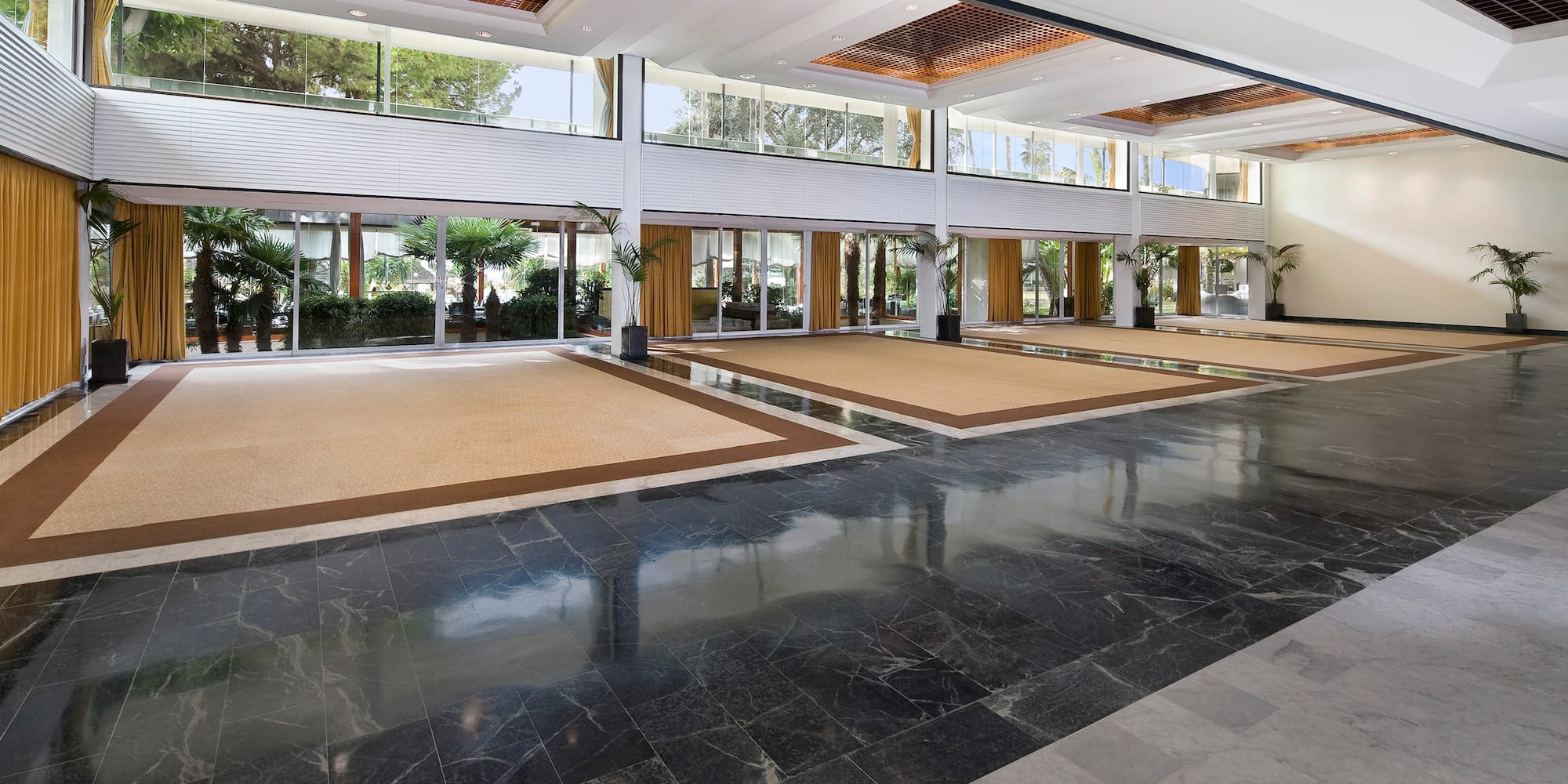 a large room with large windows