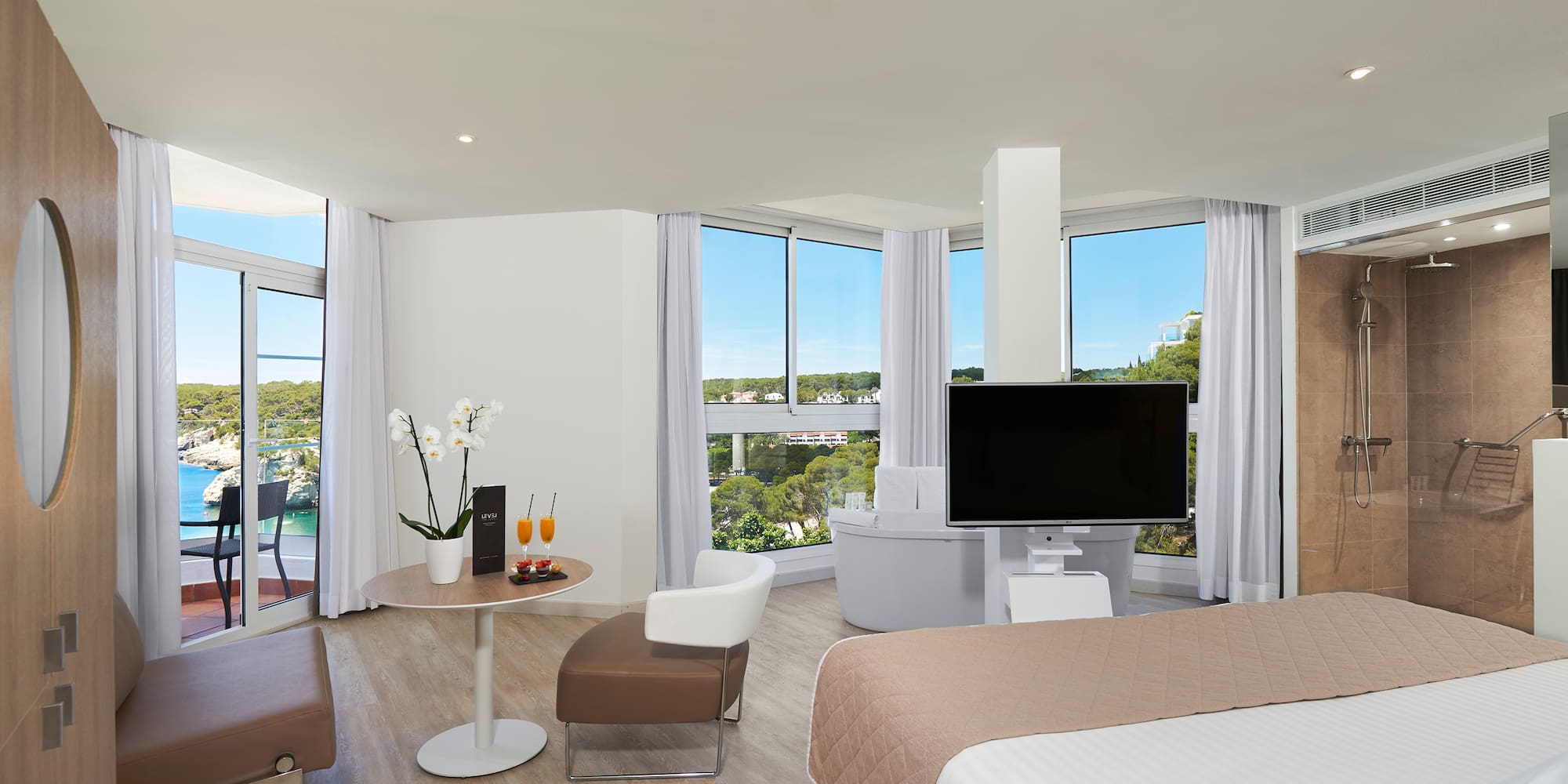 a room with a television and a bed