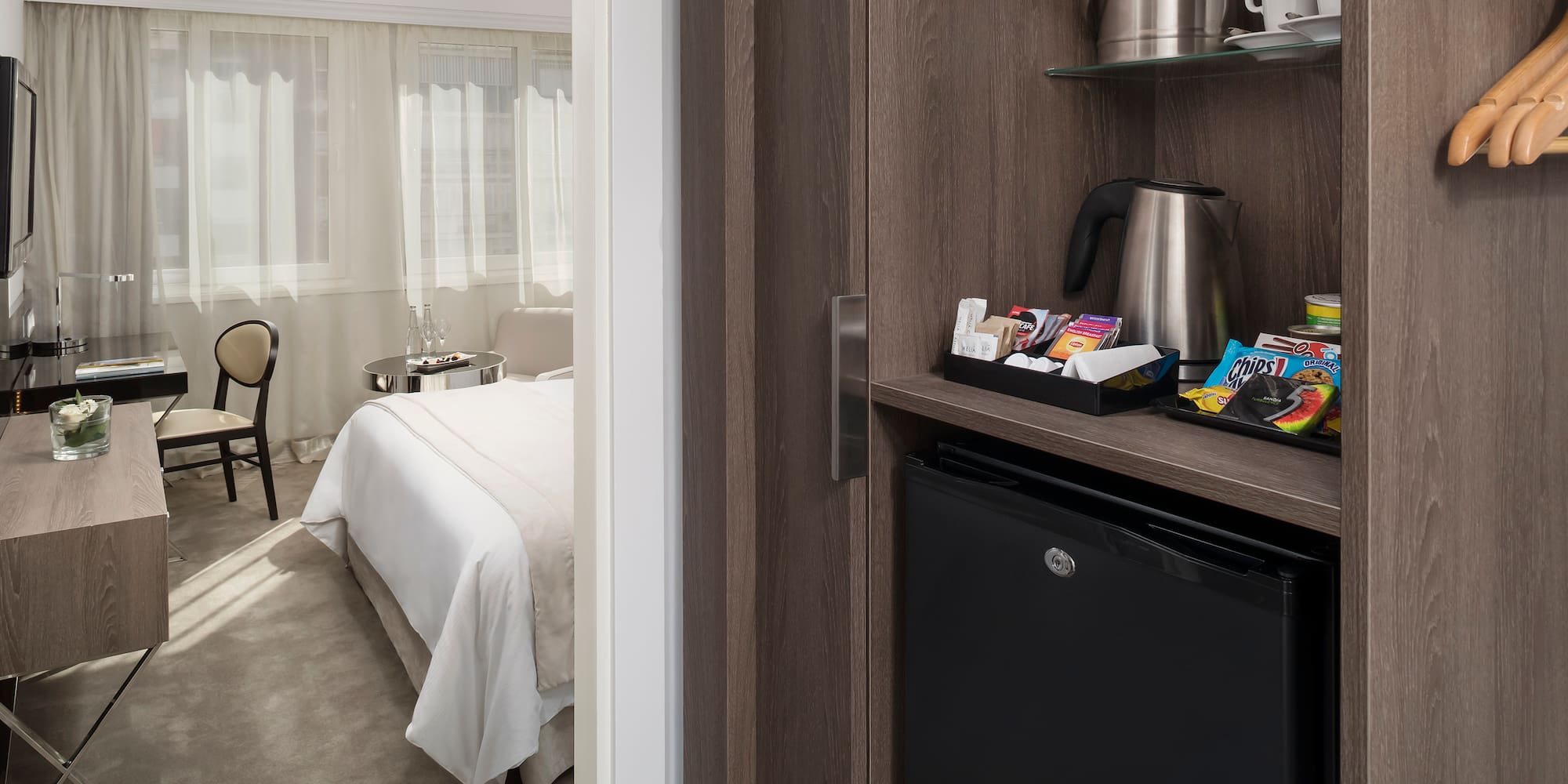 a small refrigerator in a room