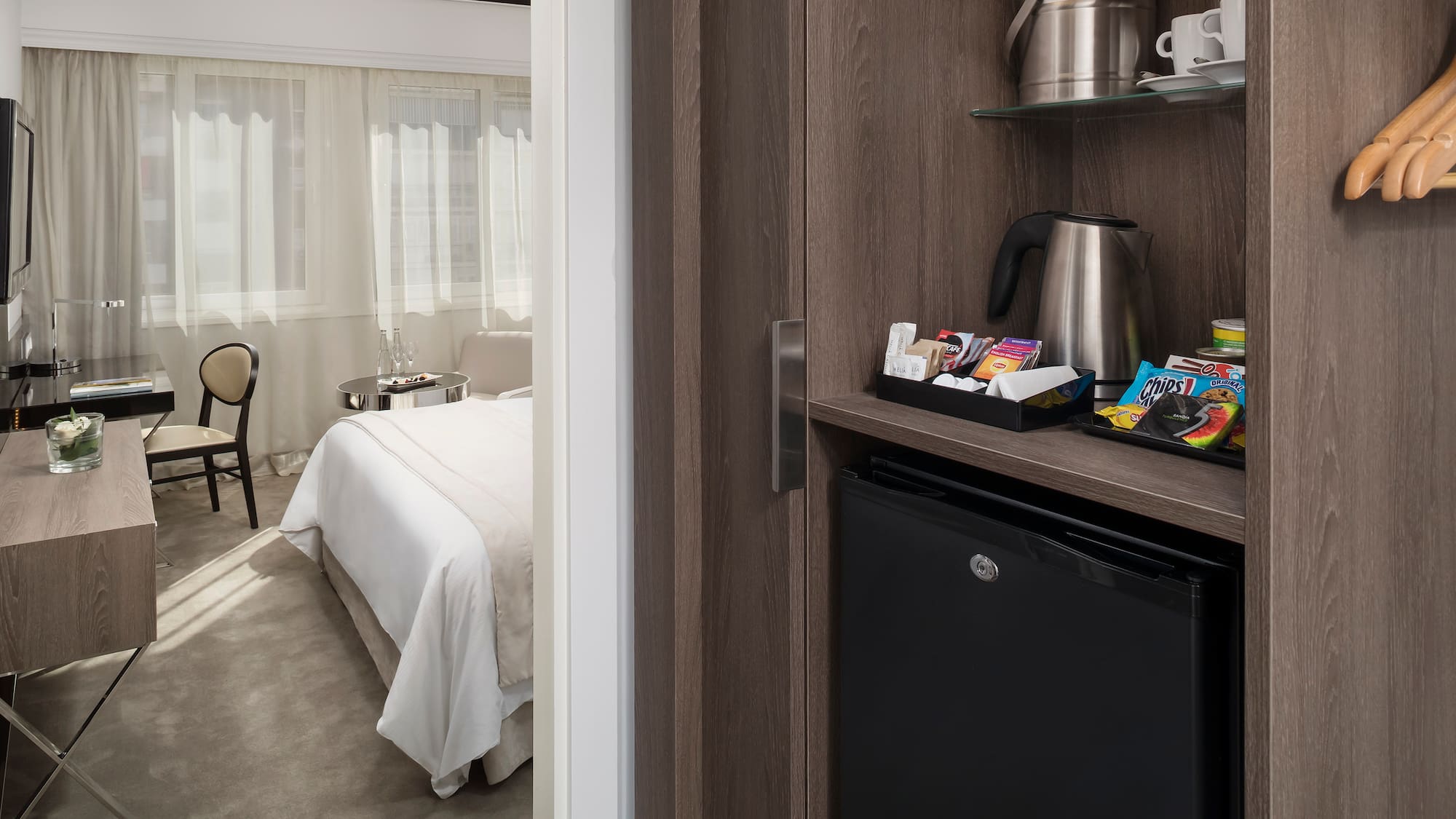 a small refrigerator in a room