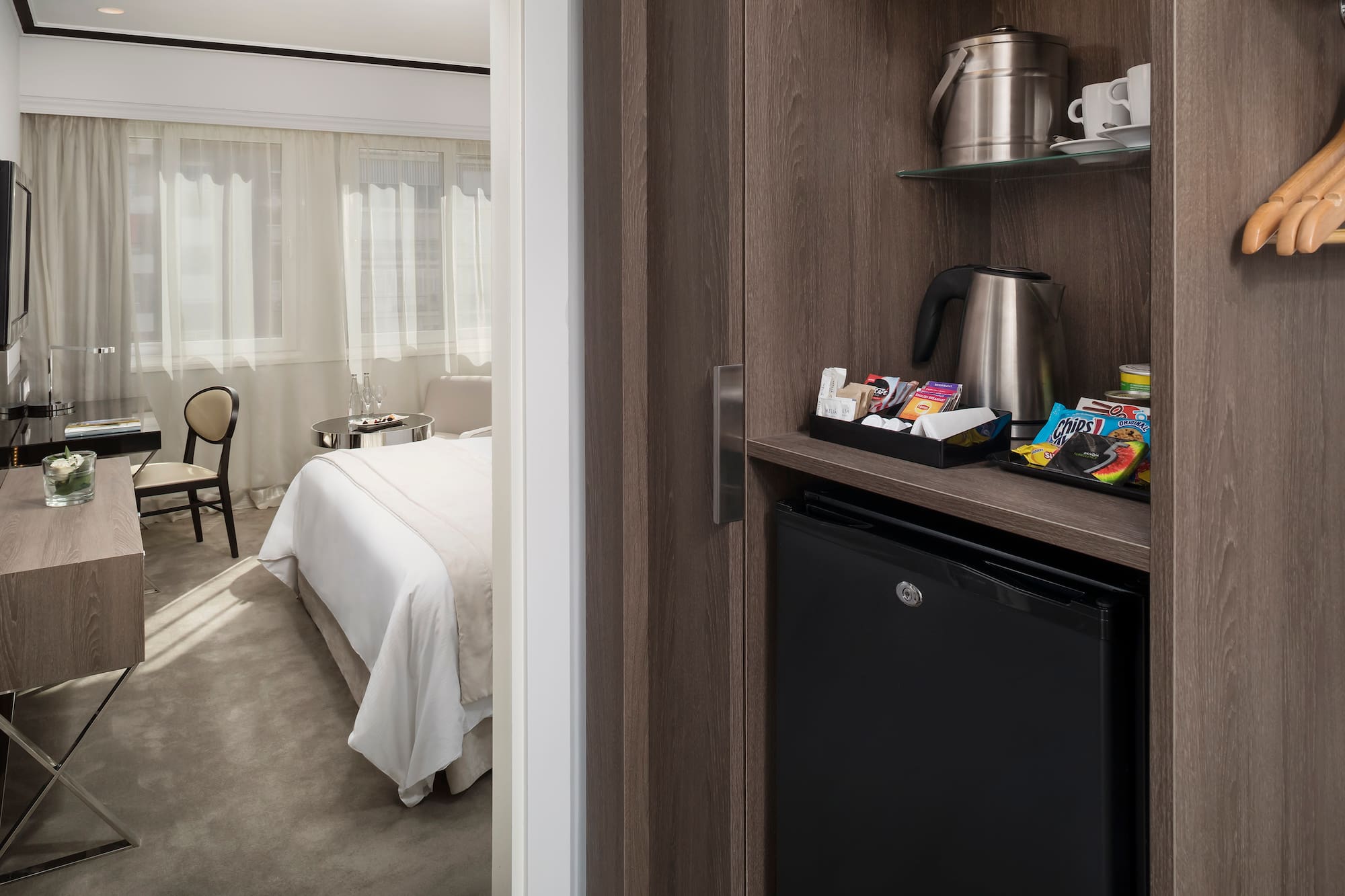 a small refrigerator in a room