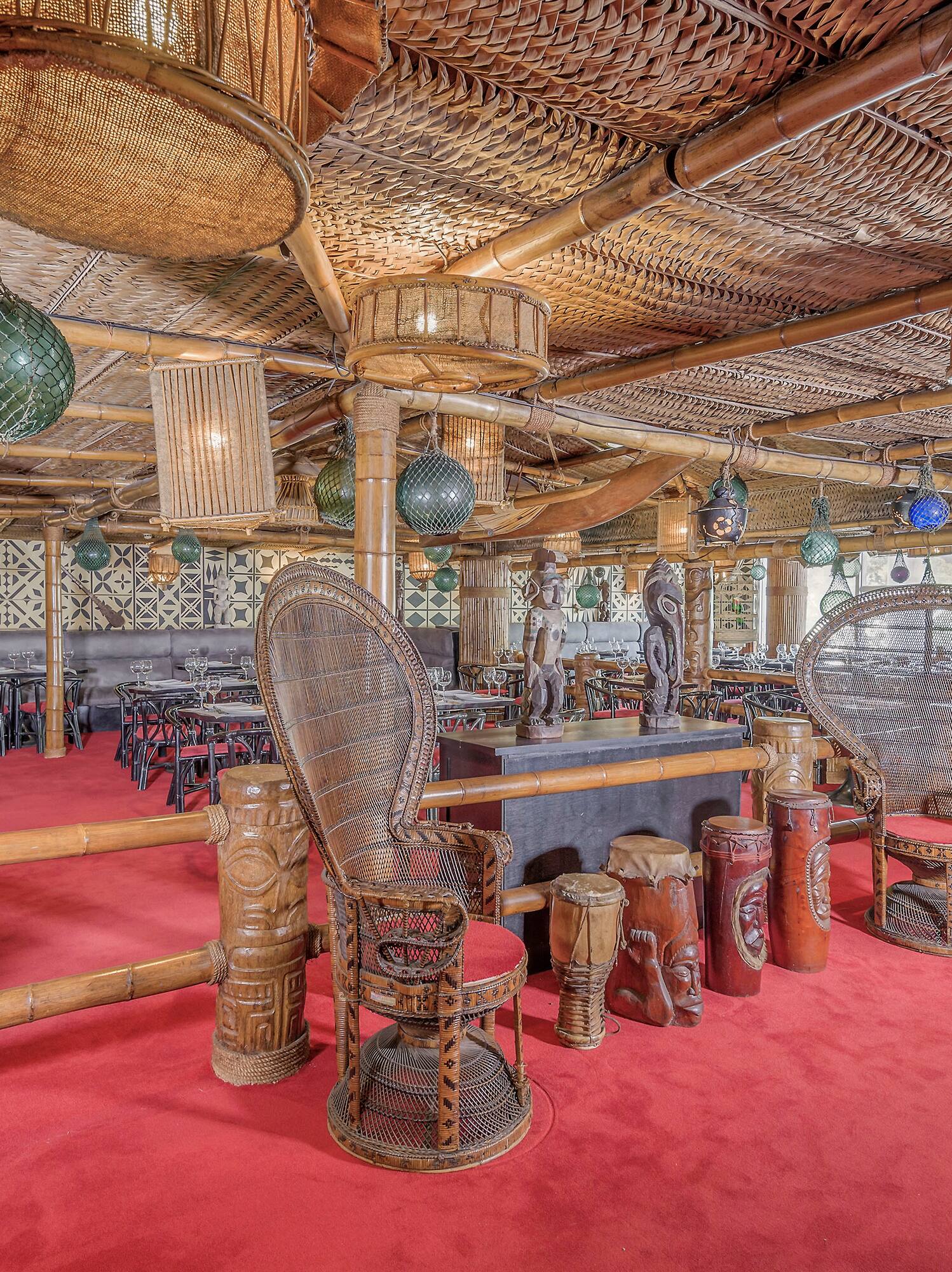 a room with a table and chairs