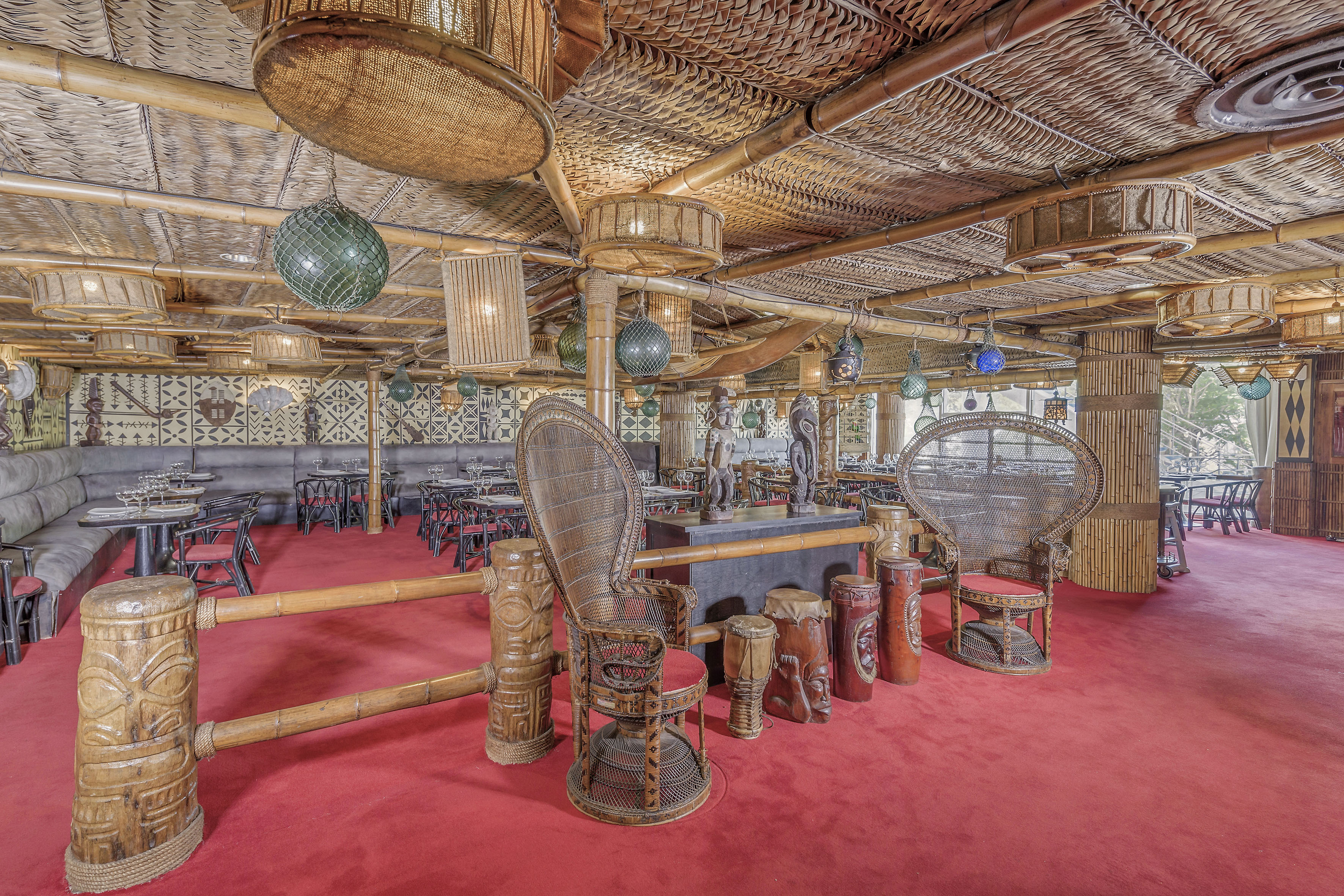 a room with a table and chairs