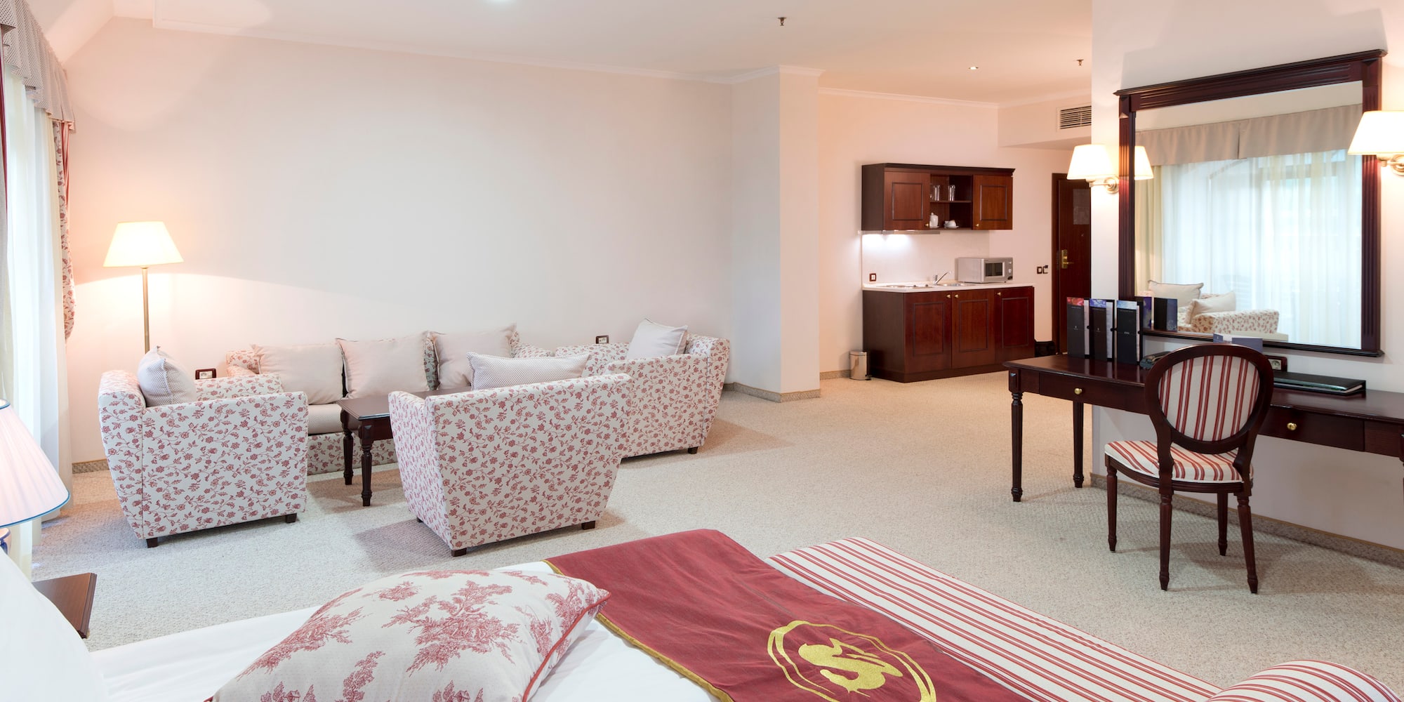 a room with a couch and a table