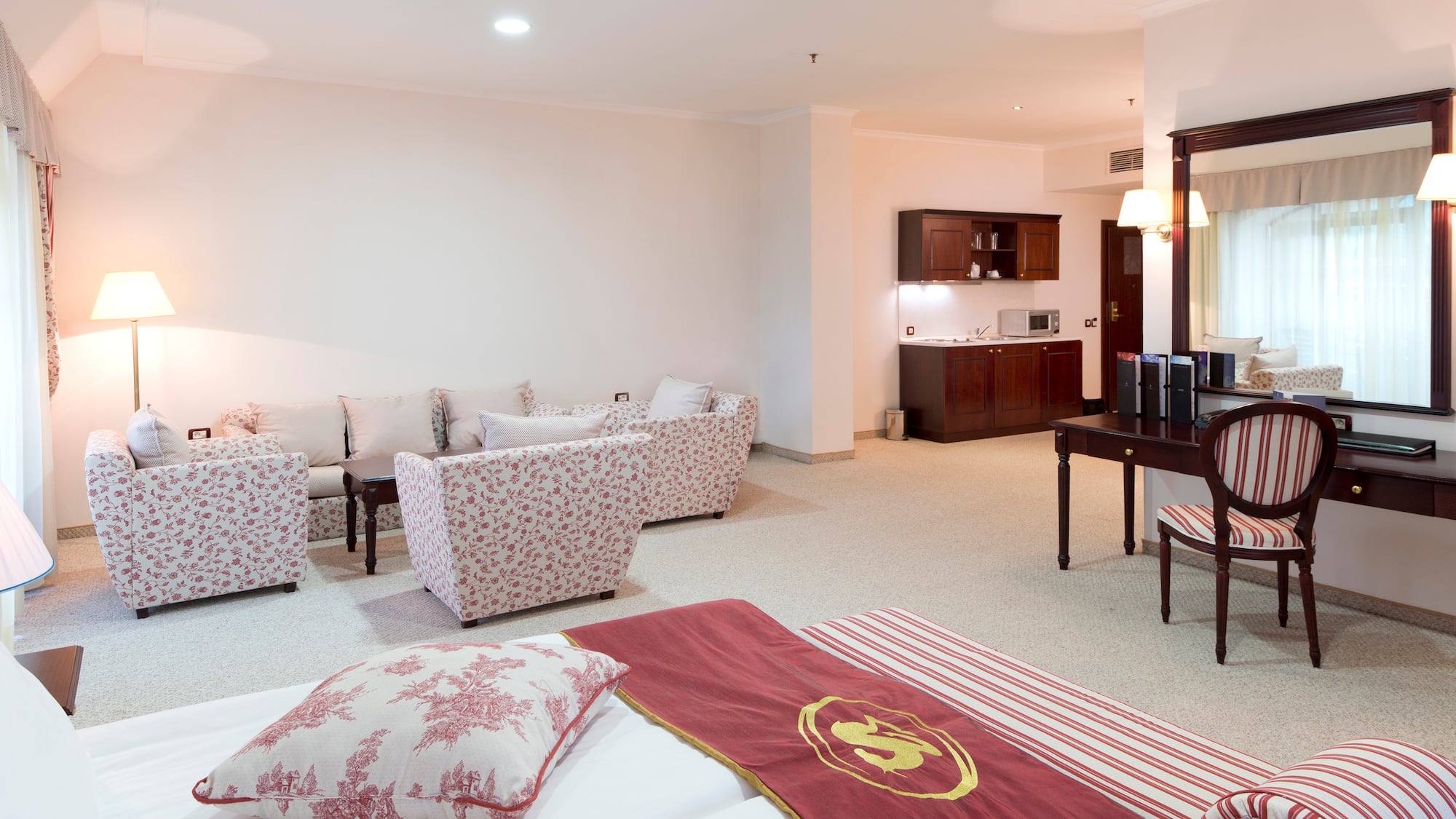 a room with a couch and a table