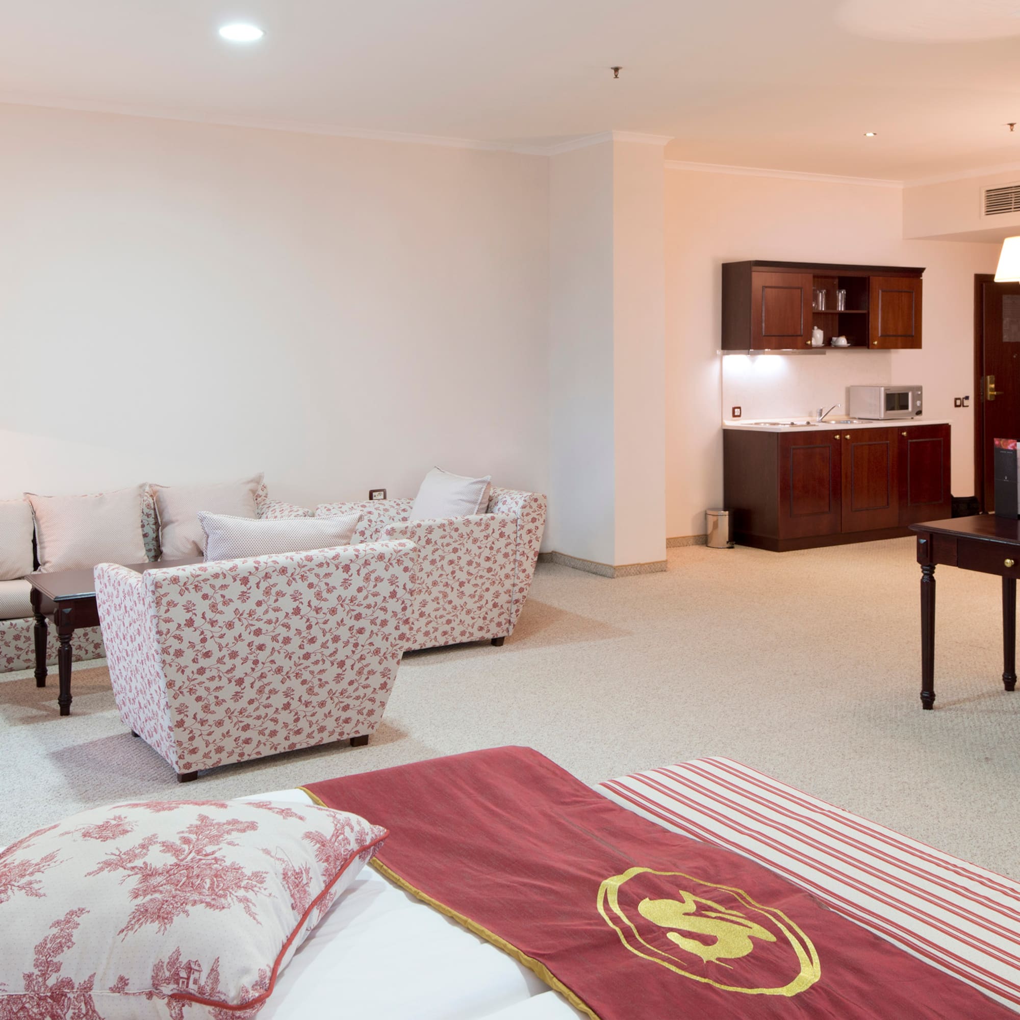 a room with a couch and a table