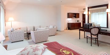 a room with a couch and a table