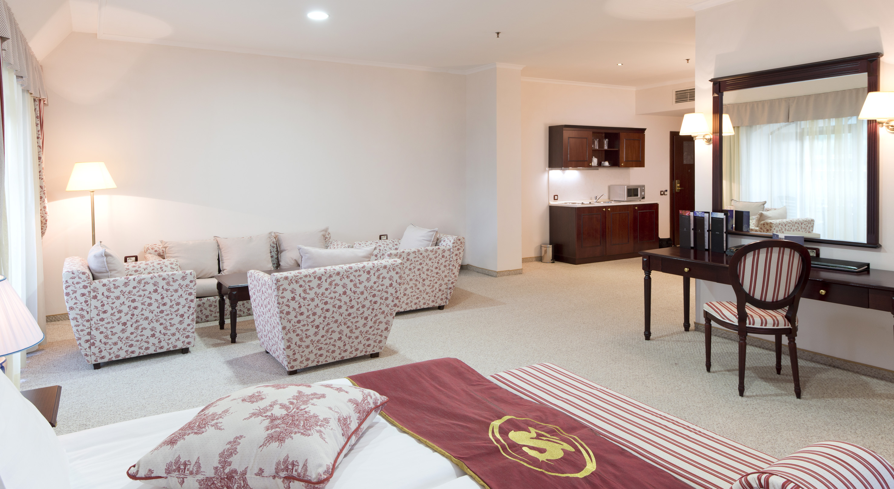 a room with a couch and a table