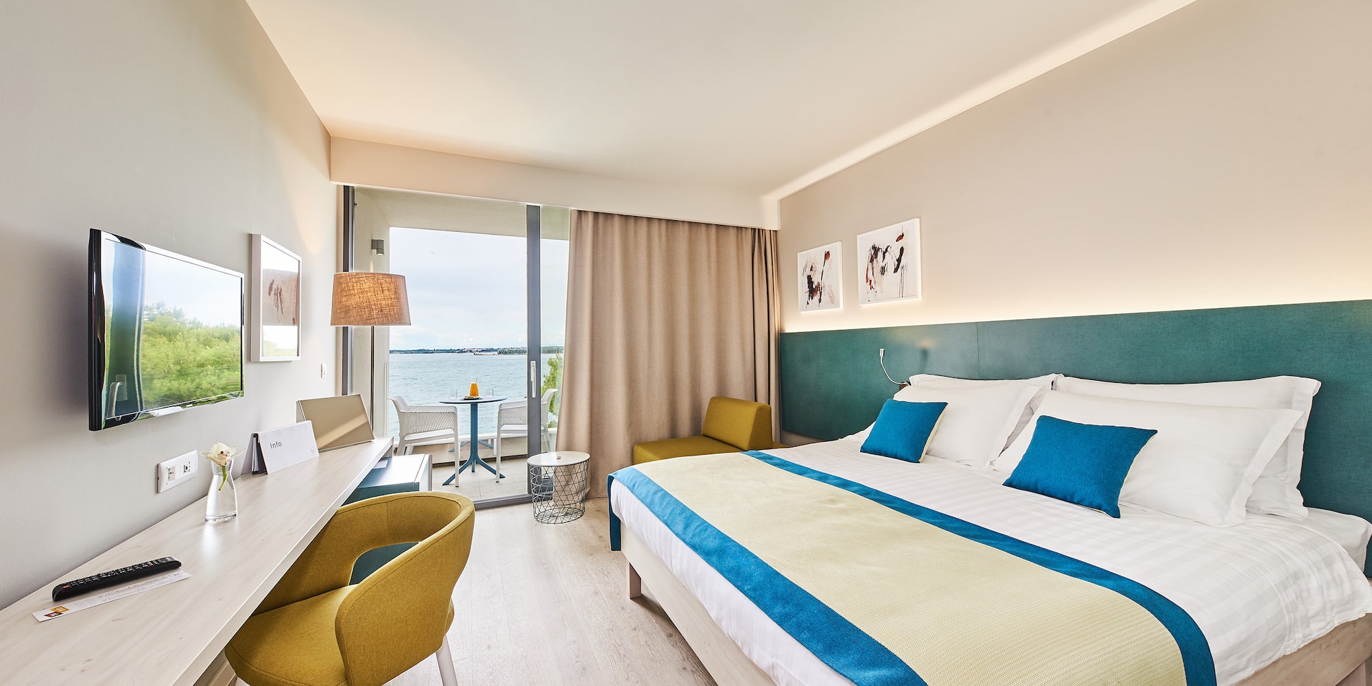 a room with a bed and a table