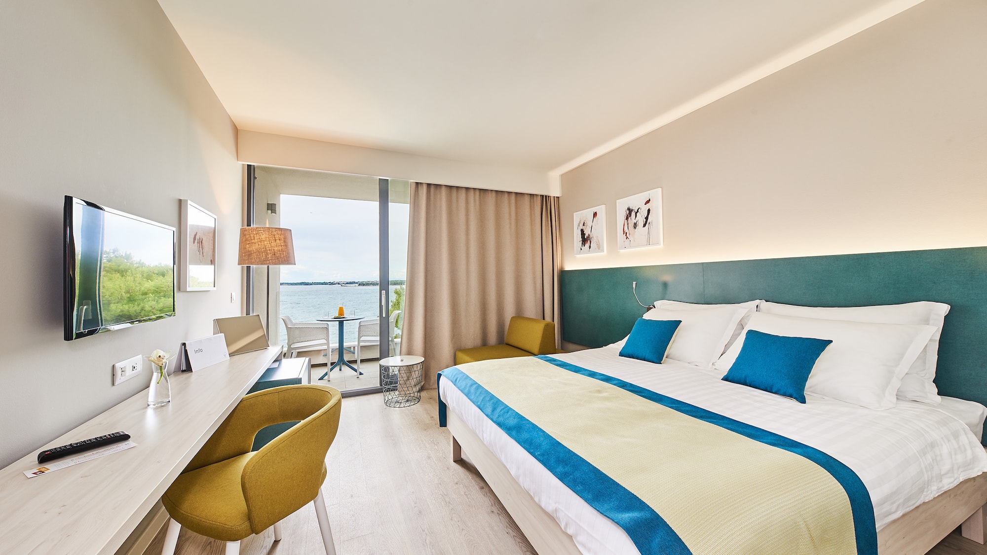 a room with a bed and a table
