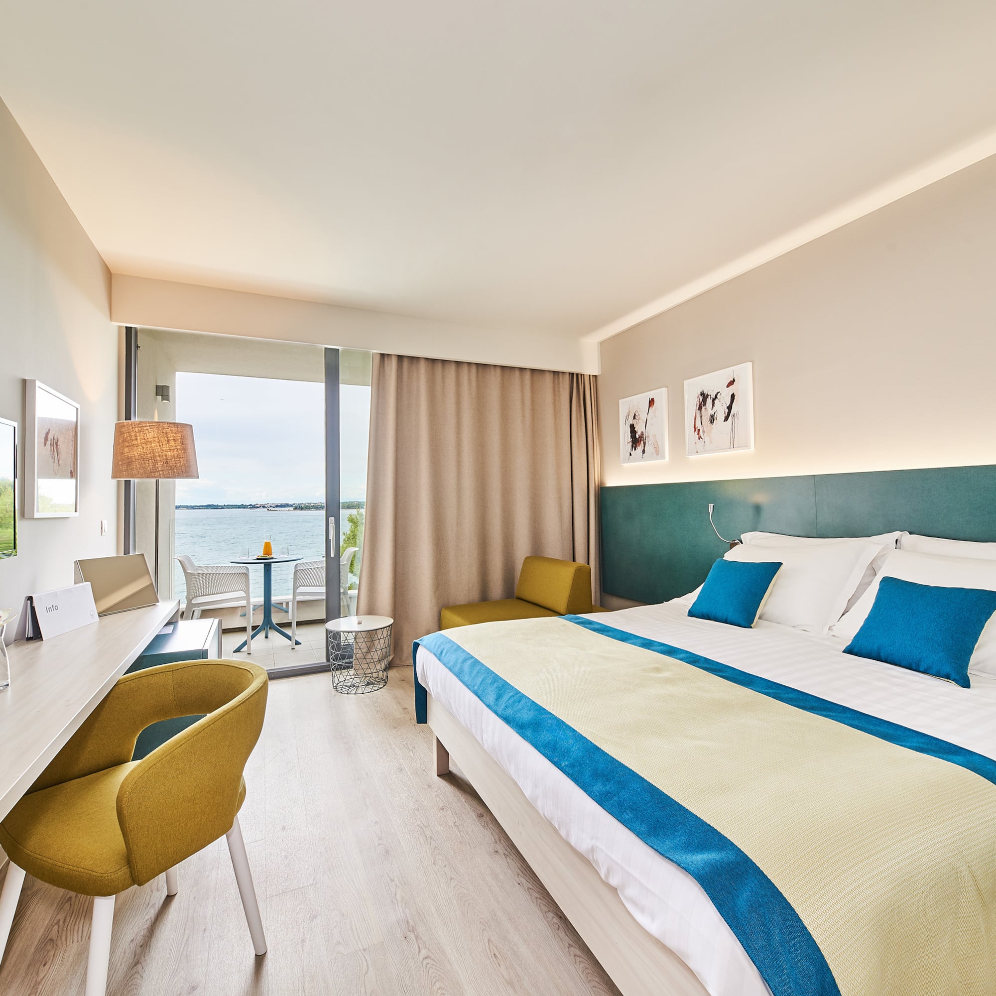 a room with a bed and a table