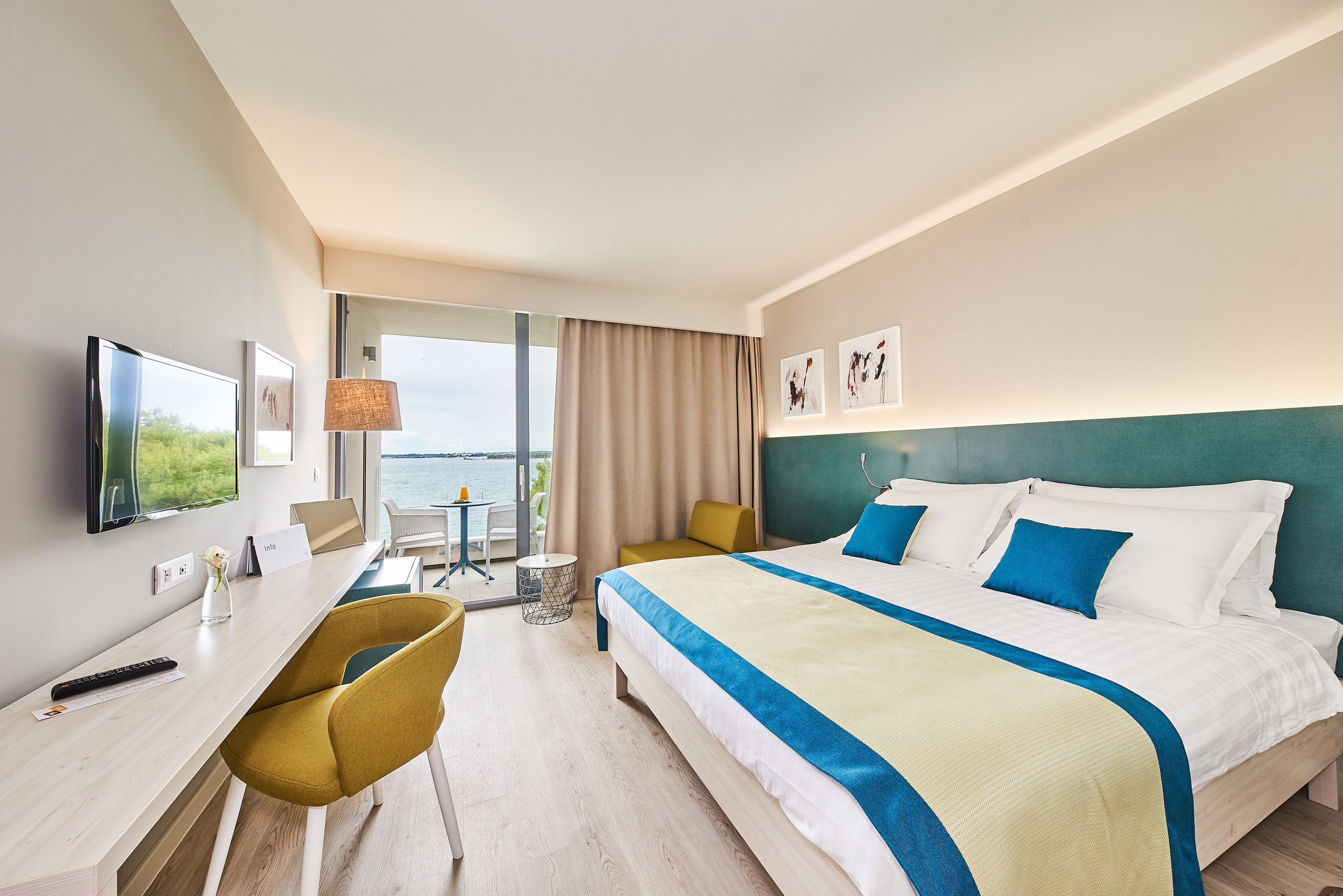 a room with a bed and a table
