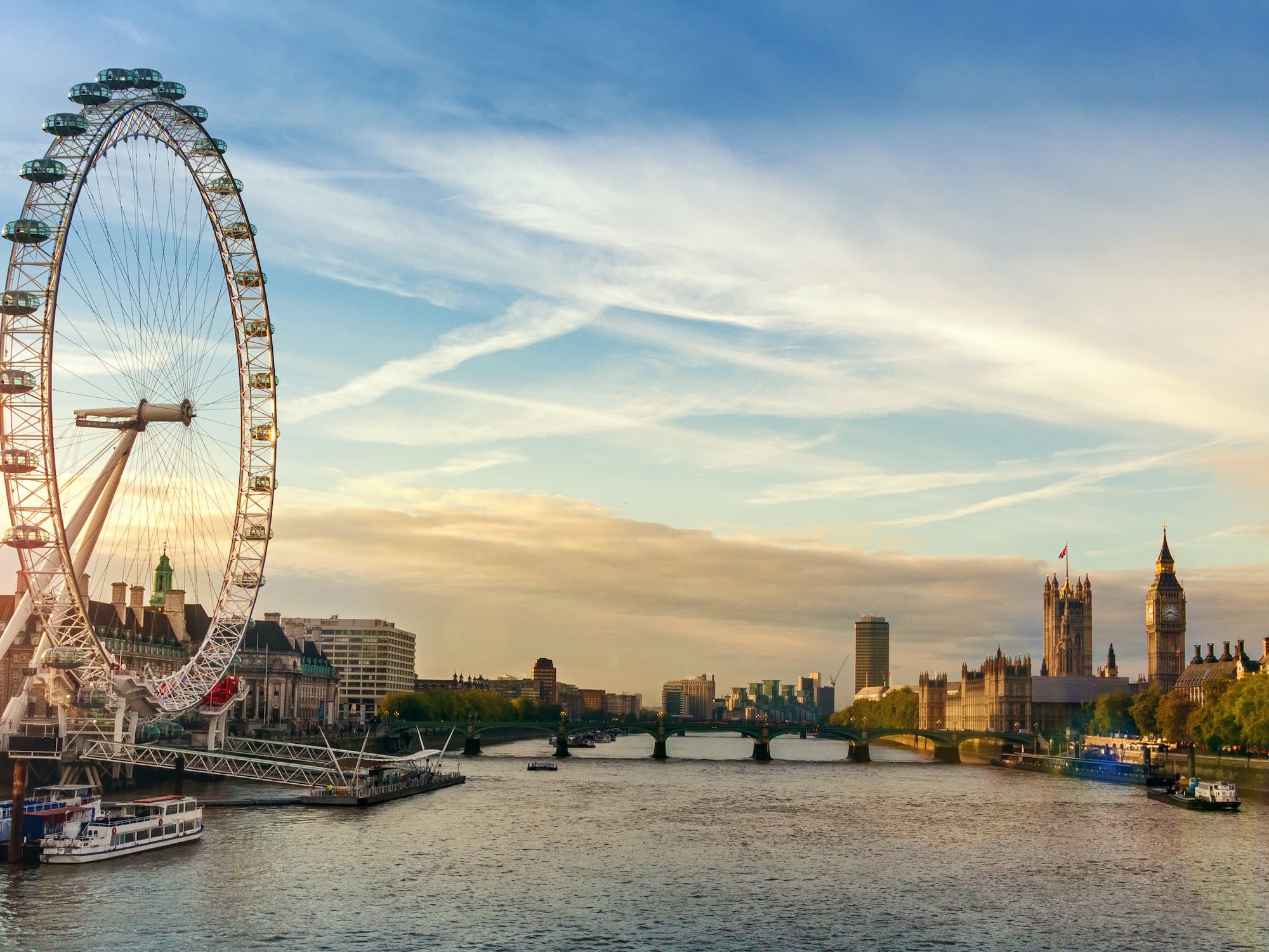 a large ferris wheel next to a river