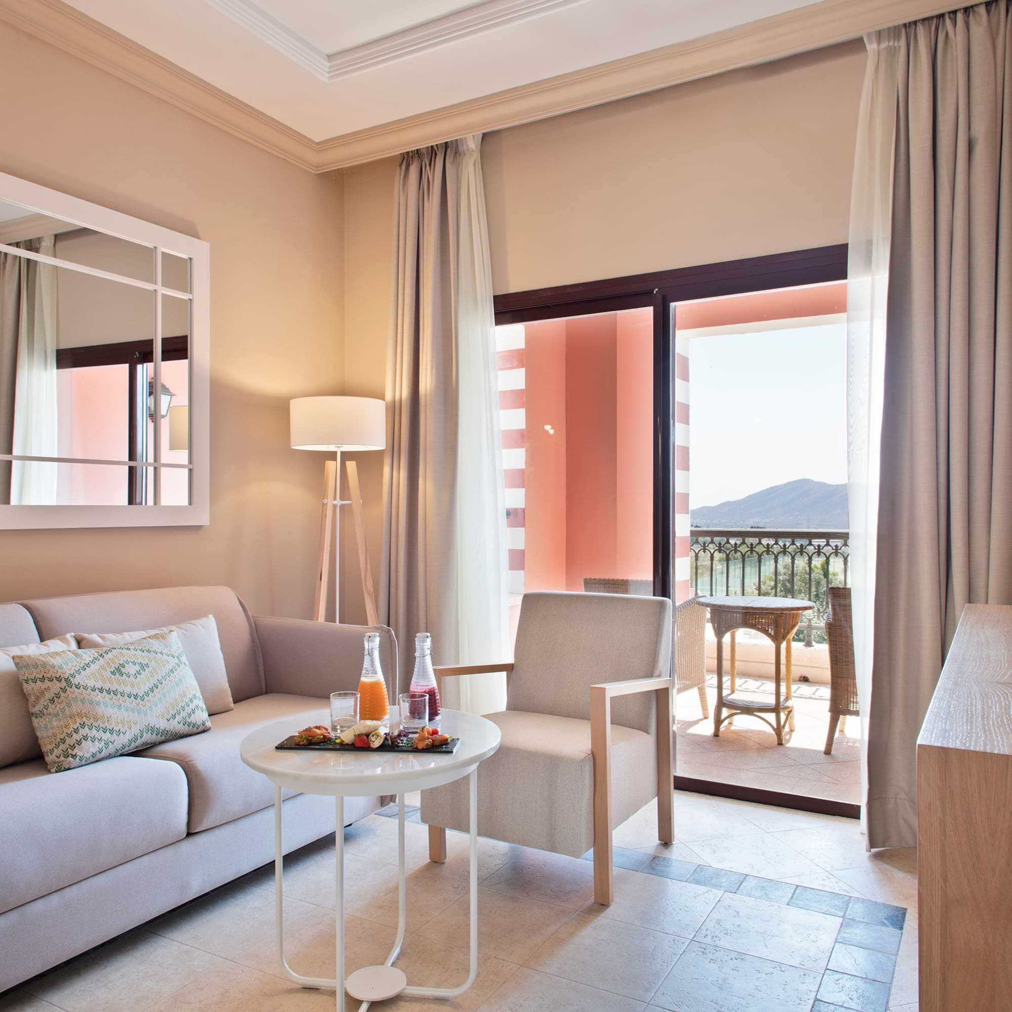 a living room with a couch and a table