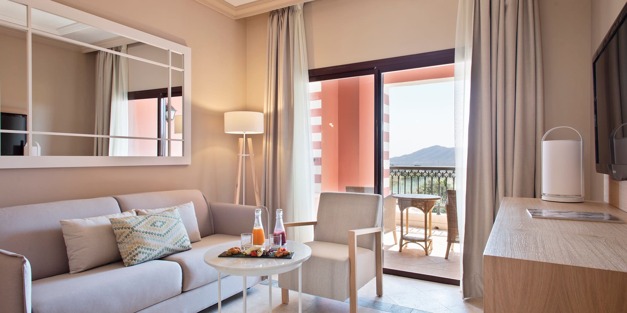 a living room with a couch and a table