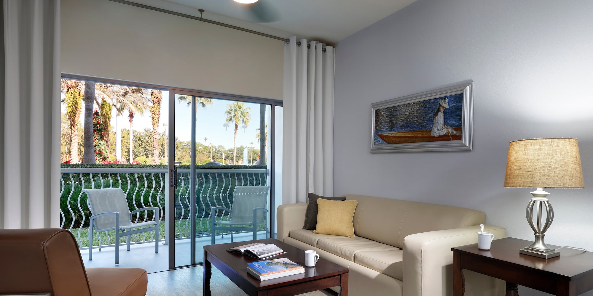 a living room with a couch and a table