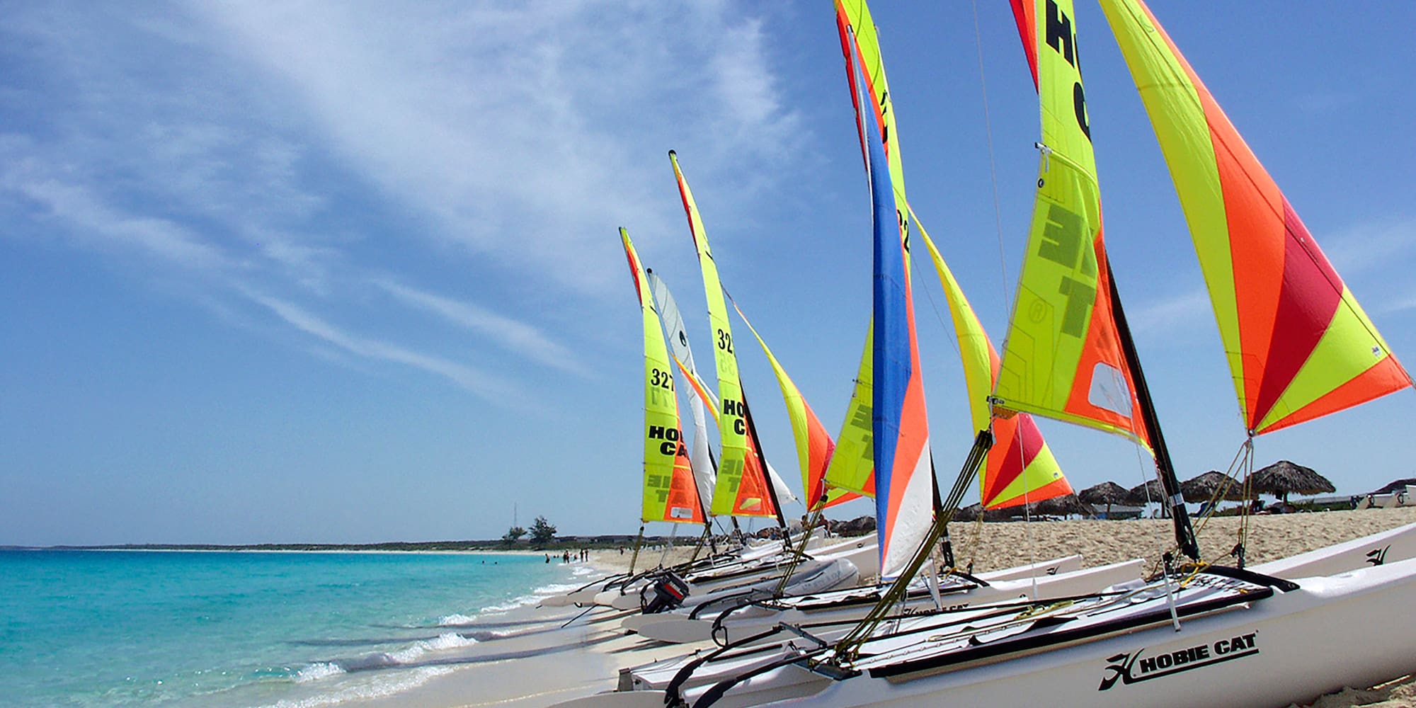 a row of sailboats on a beach