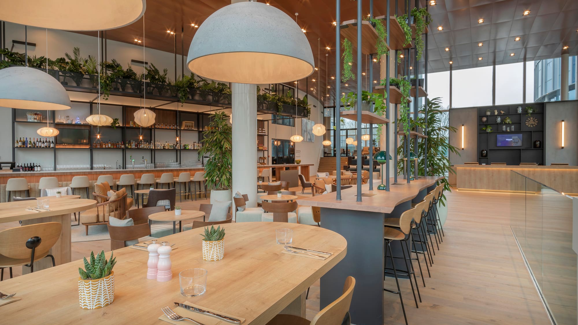 a large room with tables and chairs