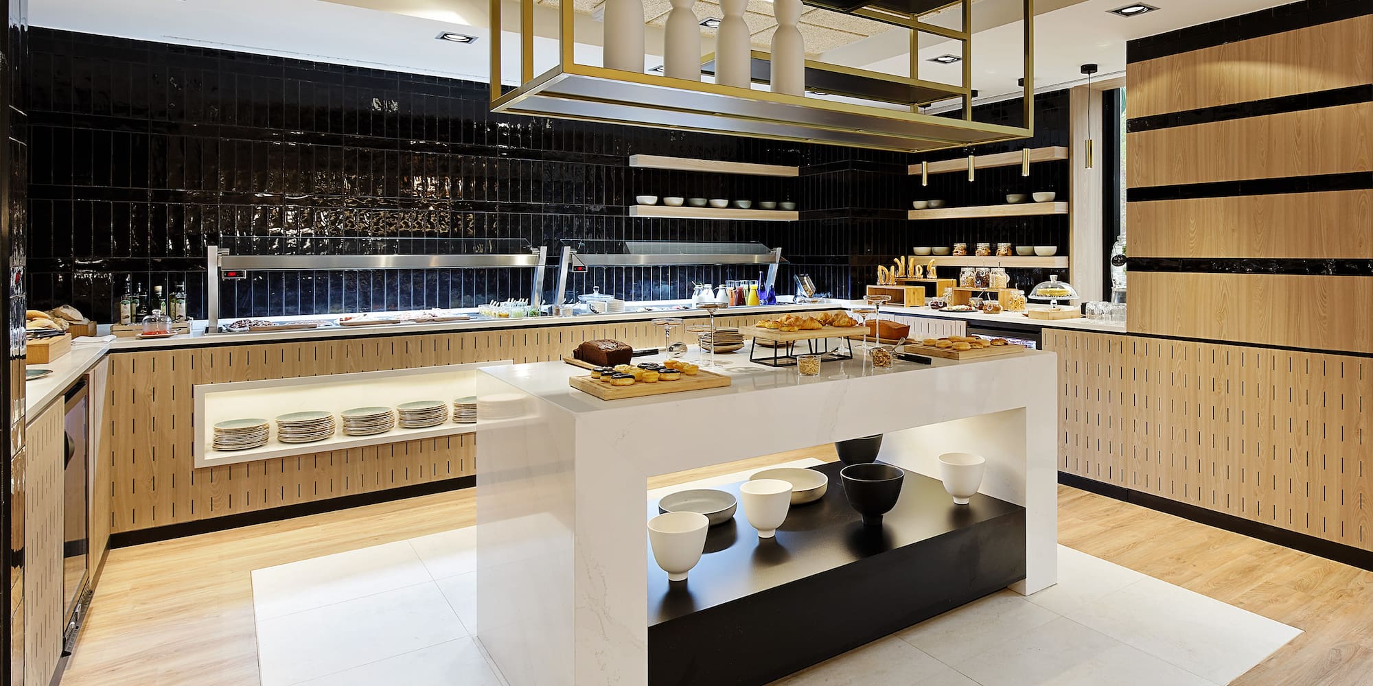 a kitchen with a large counter