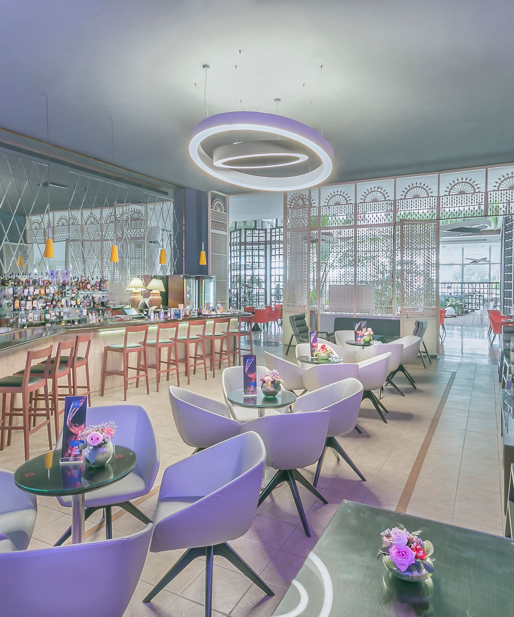 a room with tables and chairs