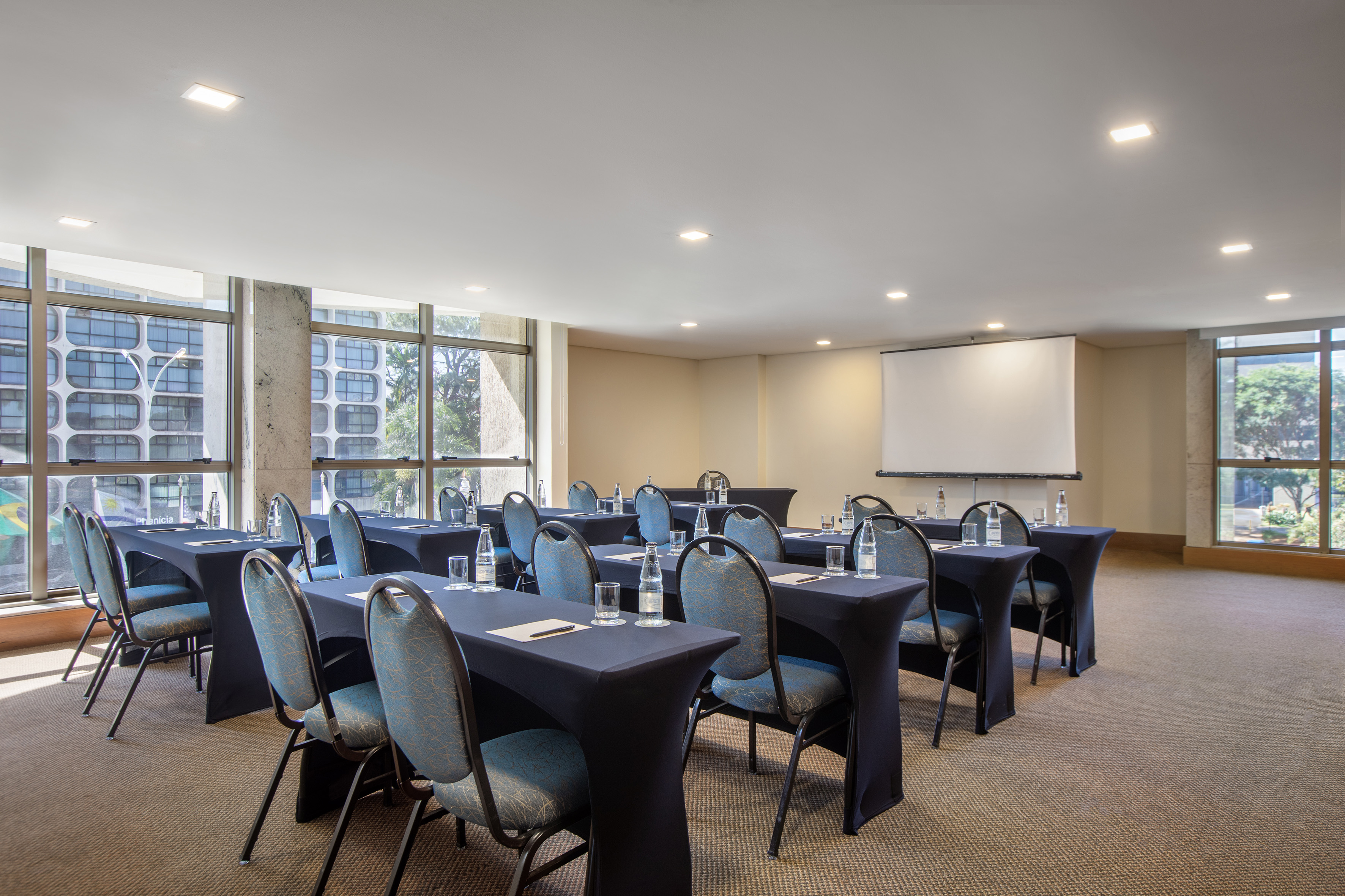 a room with tables and chairs