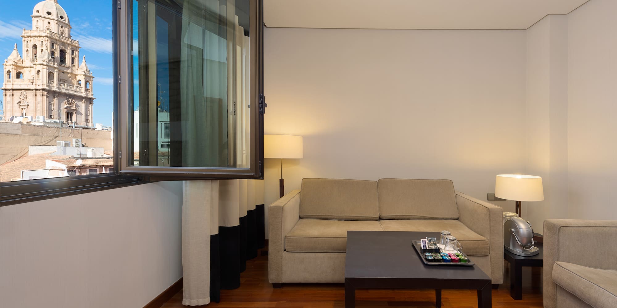 a room with a couch and a table