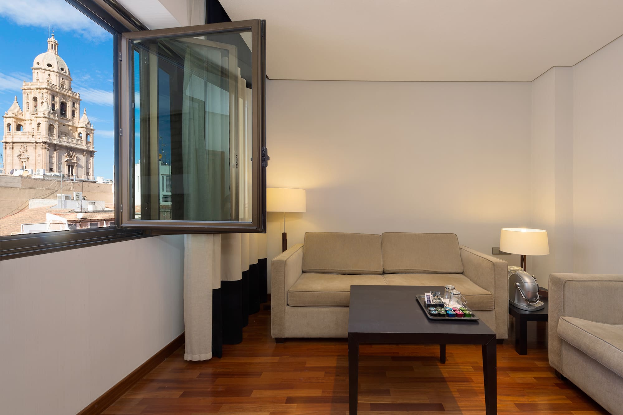 a room with a couch and a table