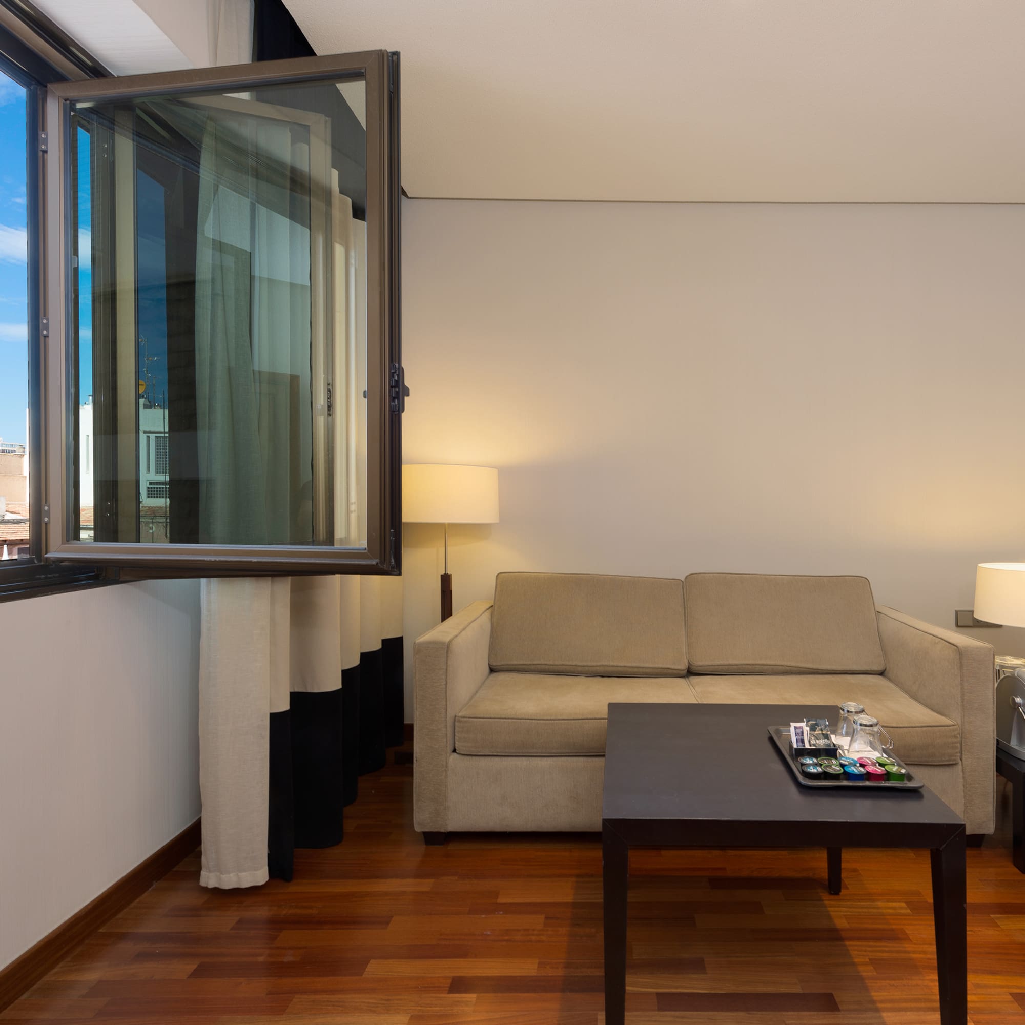 a room with a couch and a table