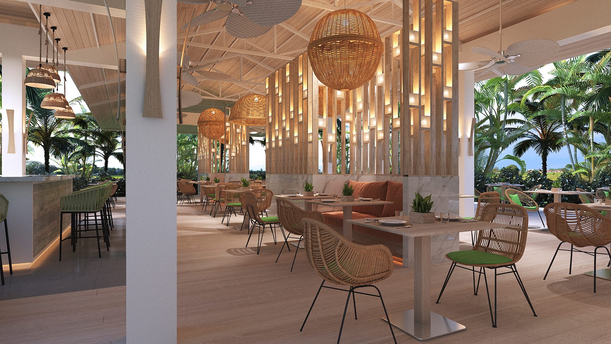 a room with tables and chairs