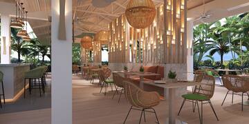 a room with tables and chairs