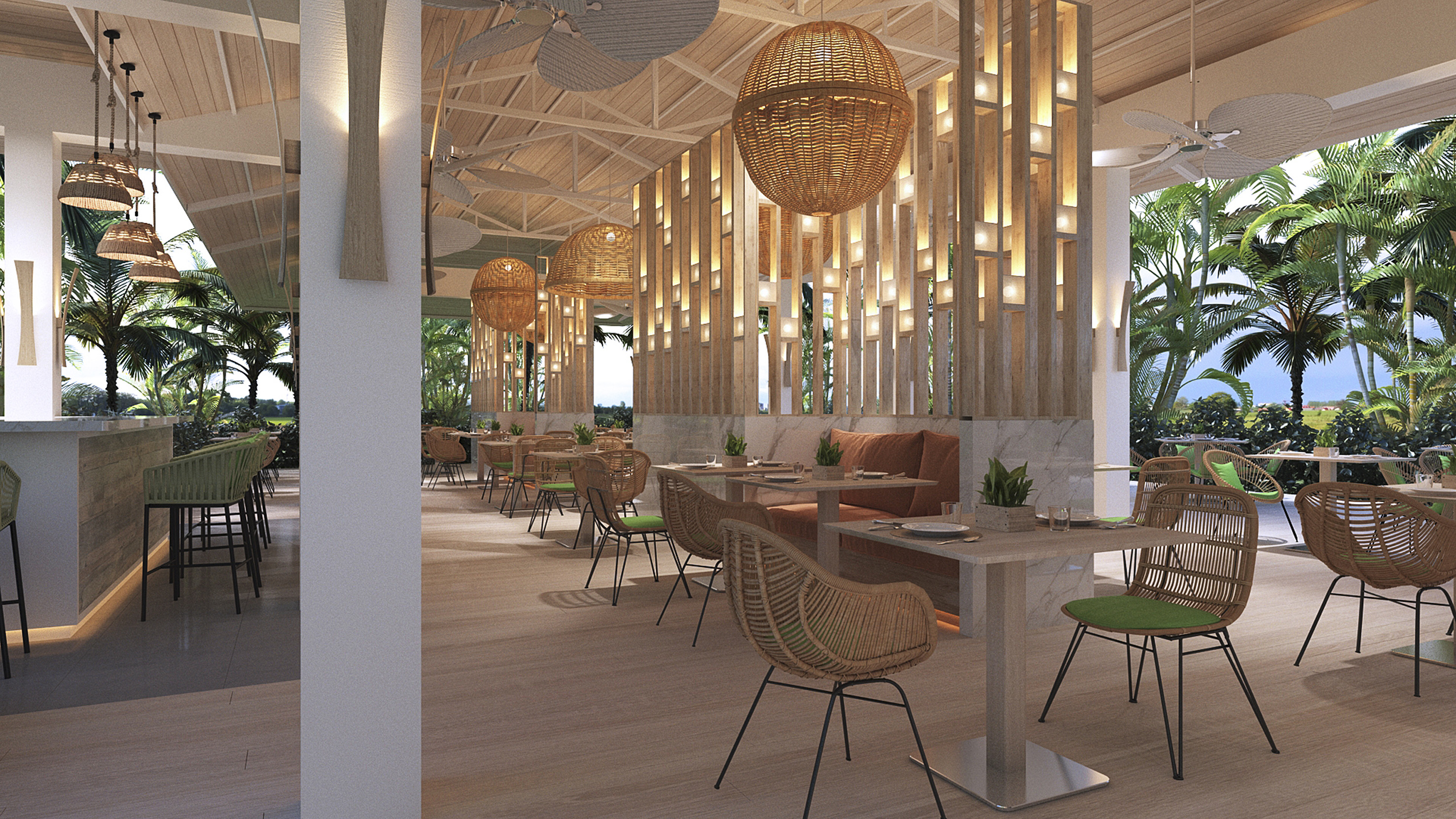 a room with tables and chairs