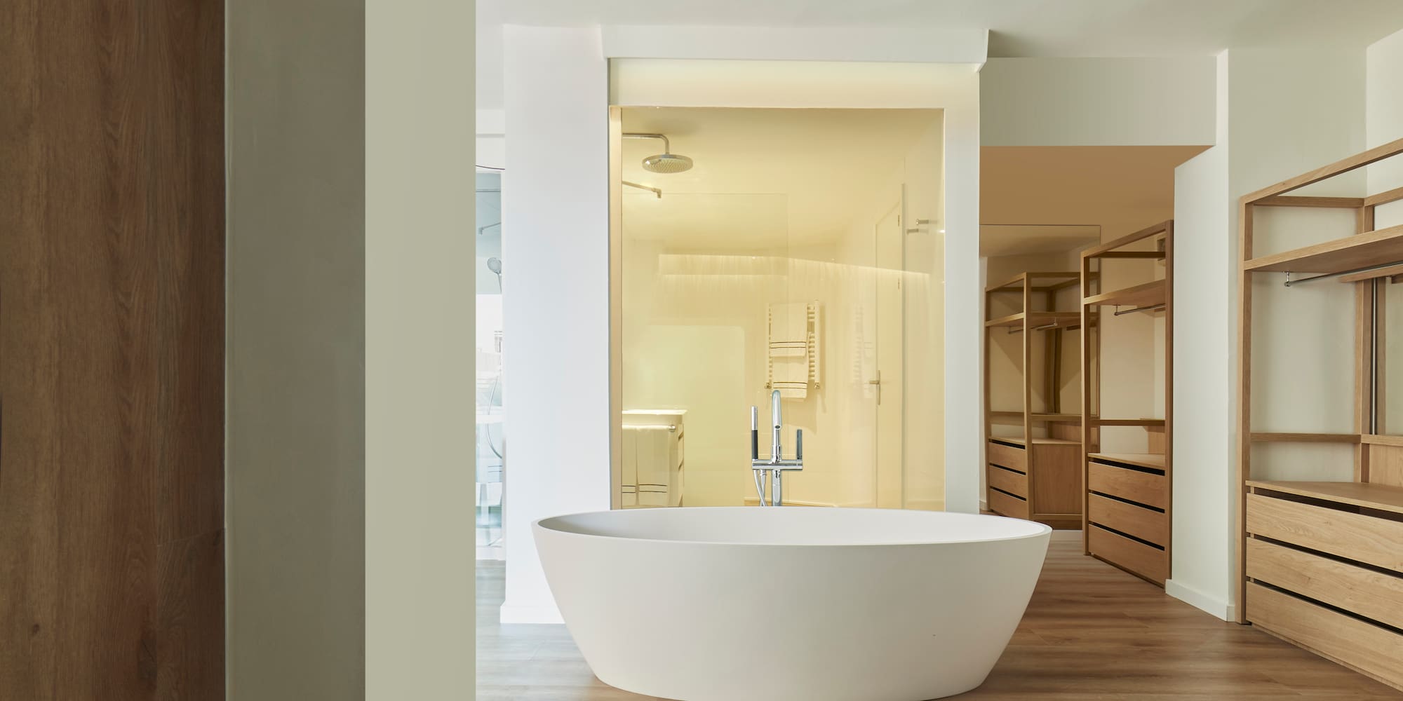 a white bathtub in a room