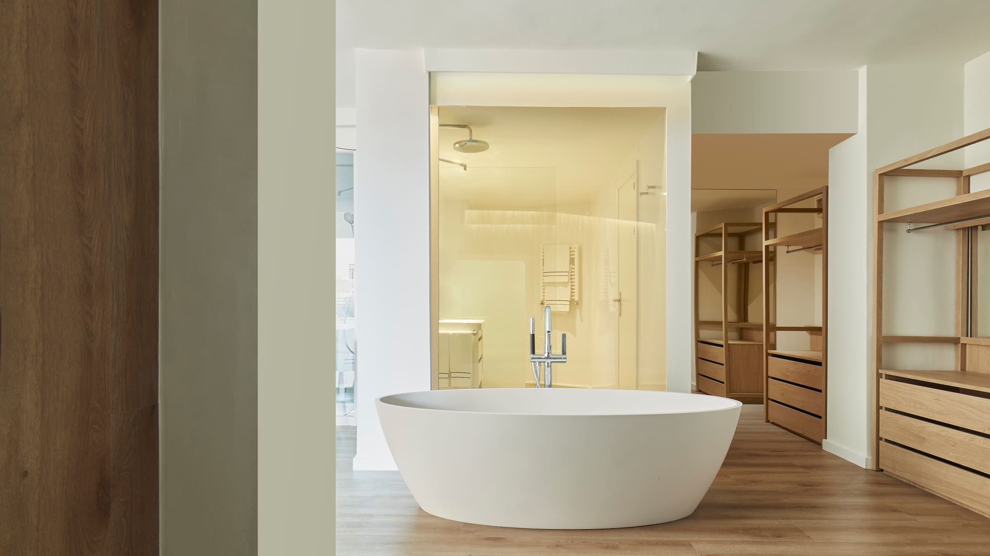 a white bathtub in a room