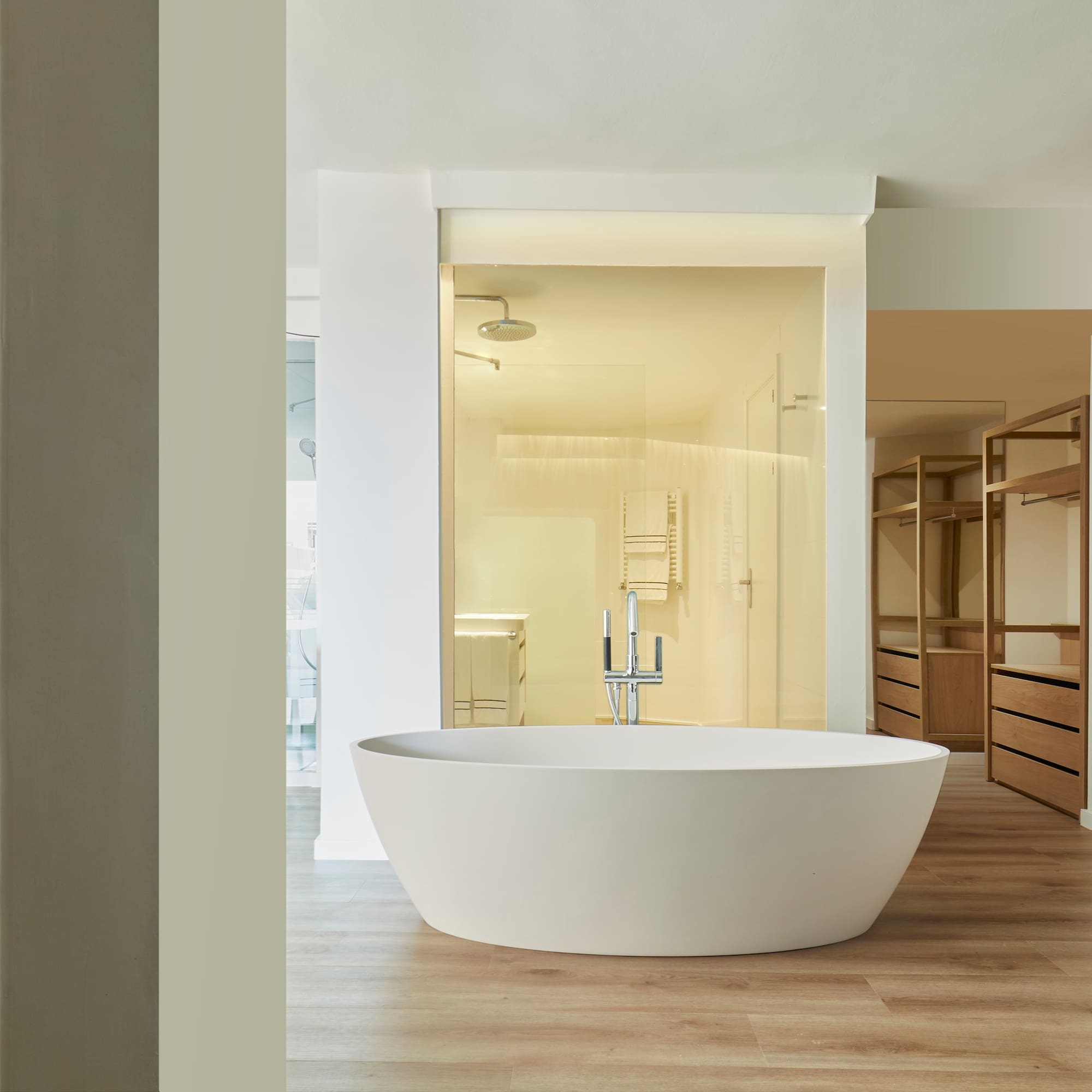 a white bathtub in a room